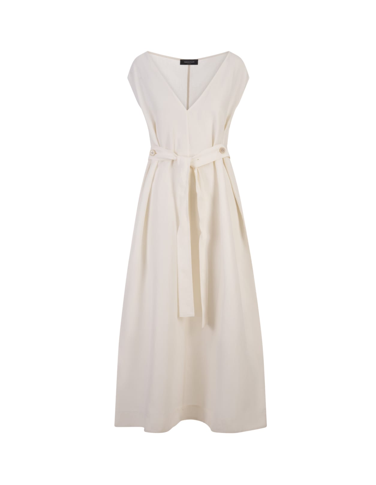 White Viscose And Linen Dress