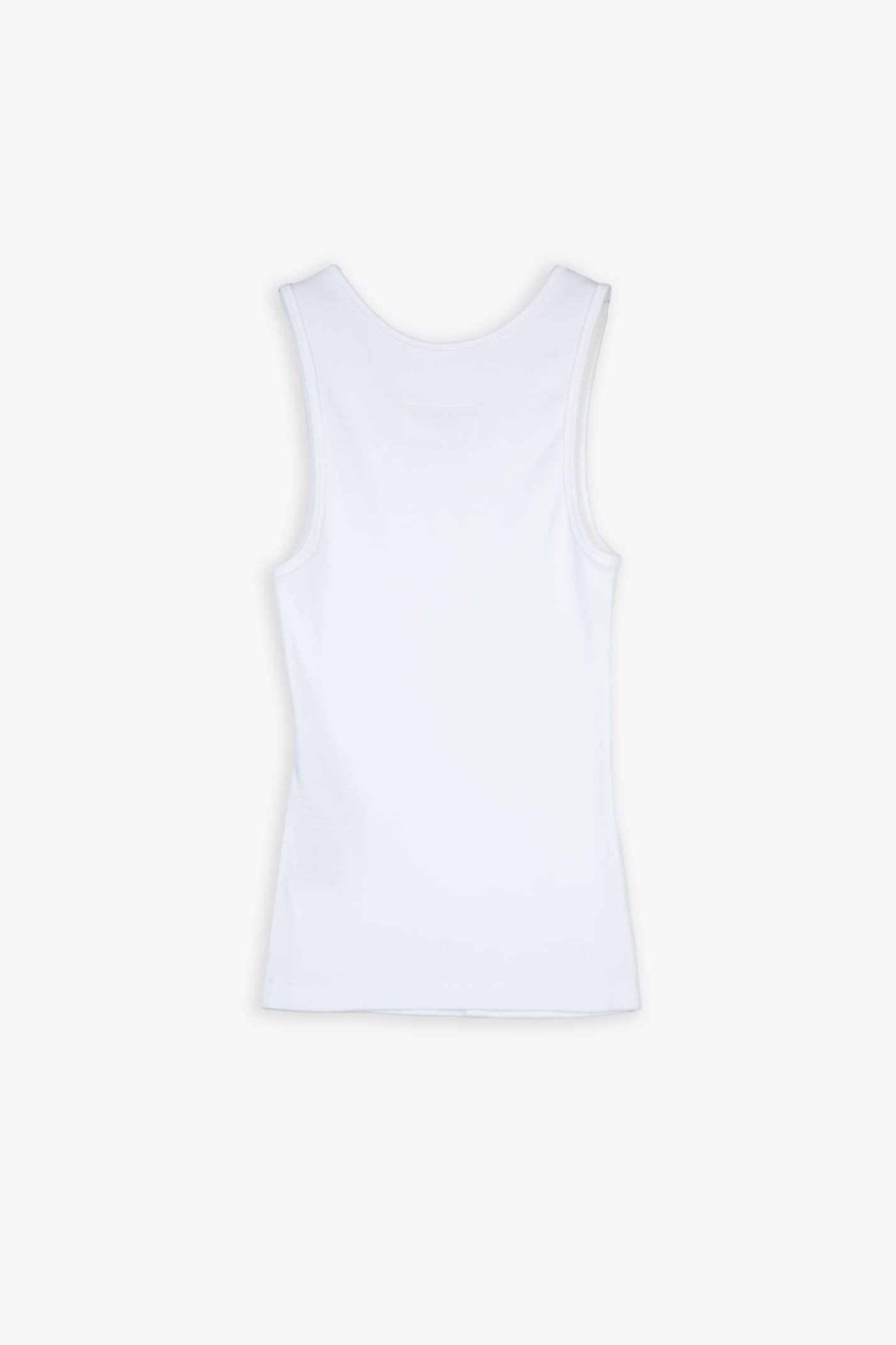 Shop Mm6 Maison Margiela Canottiera White Ribbed Cotton Tank Top With Logo In Bianco