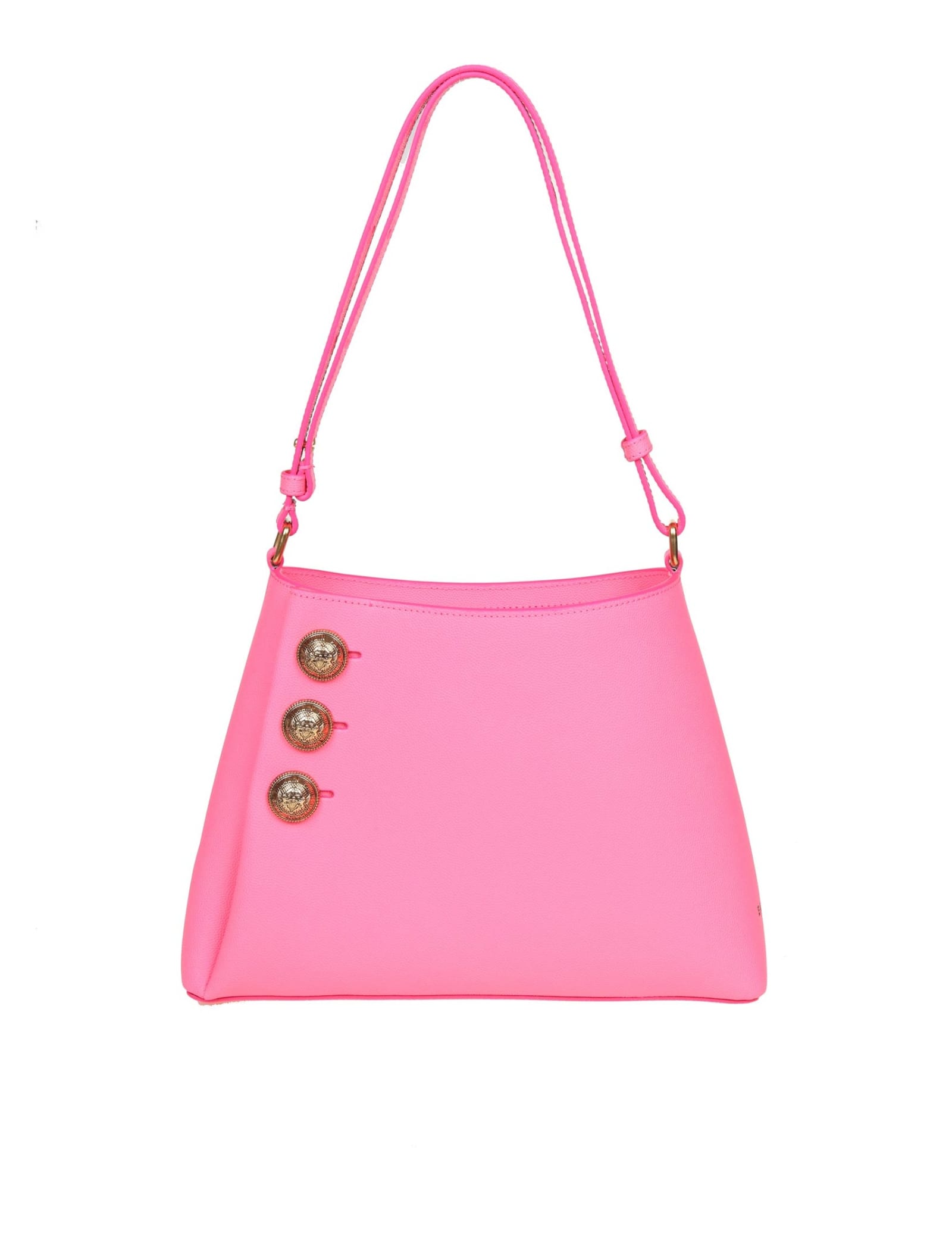 Shop Balmain Emblem Shoulder Bag In Pink Leather In Bubblegum