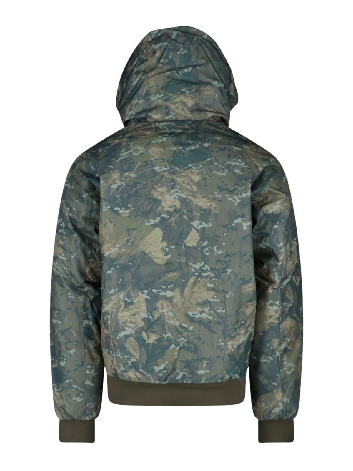 Carhartt Hooded Camouflage Jacket With Ribbed Cuffs And Hem In Green