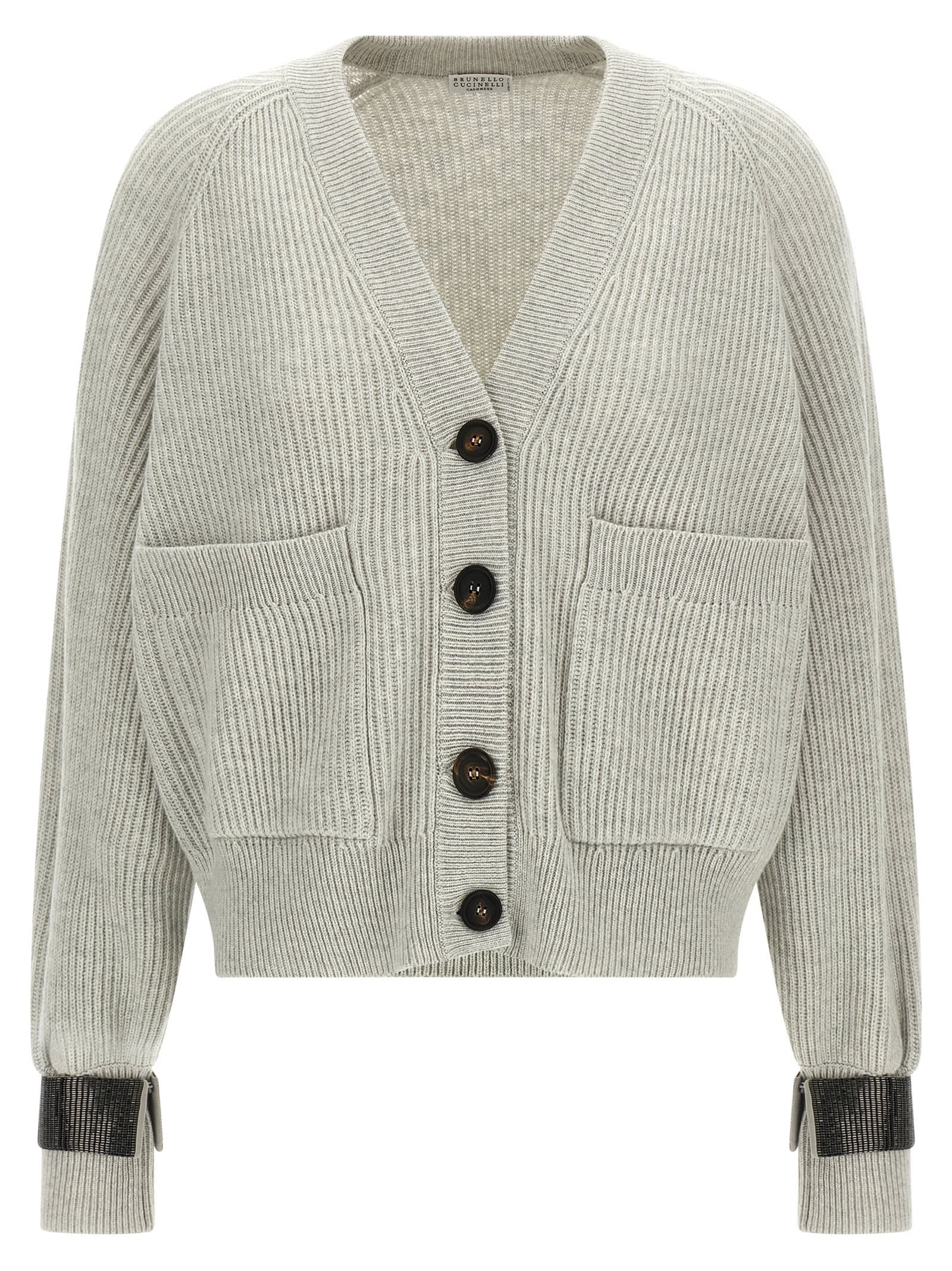 Brunello Cucinelli Monile Cuff Cardigan In Gray