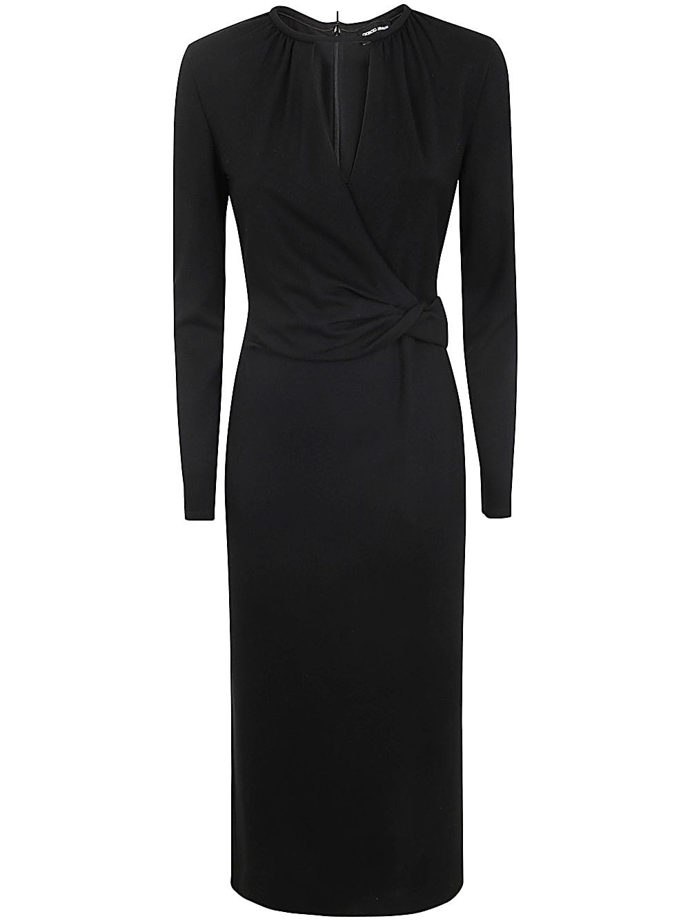 Shop Giorgio Armani Crew Neck Midi Dress In Black