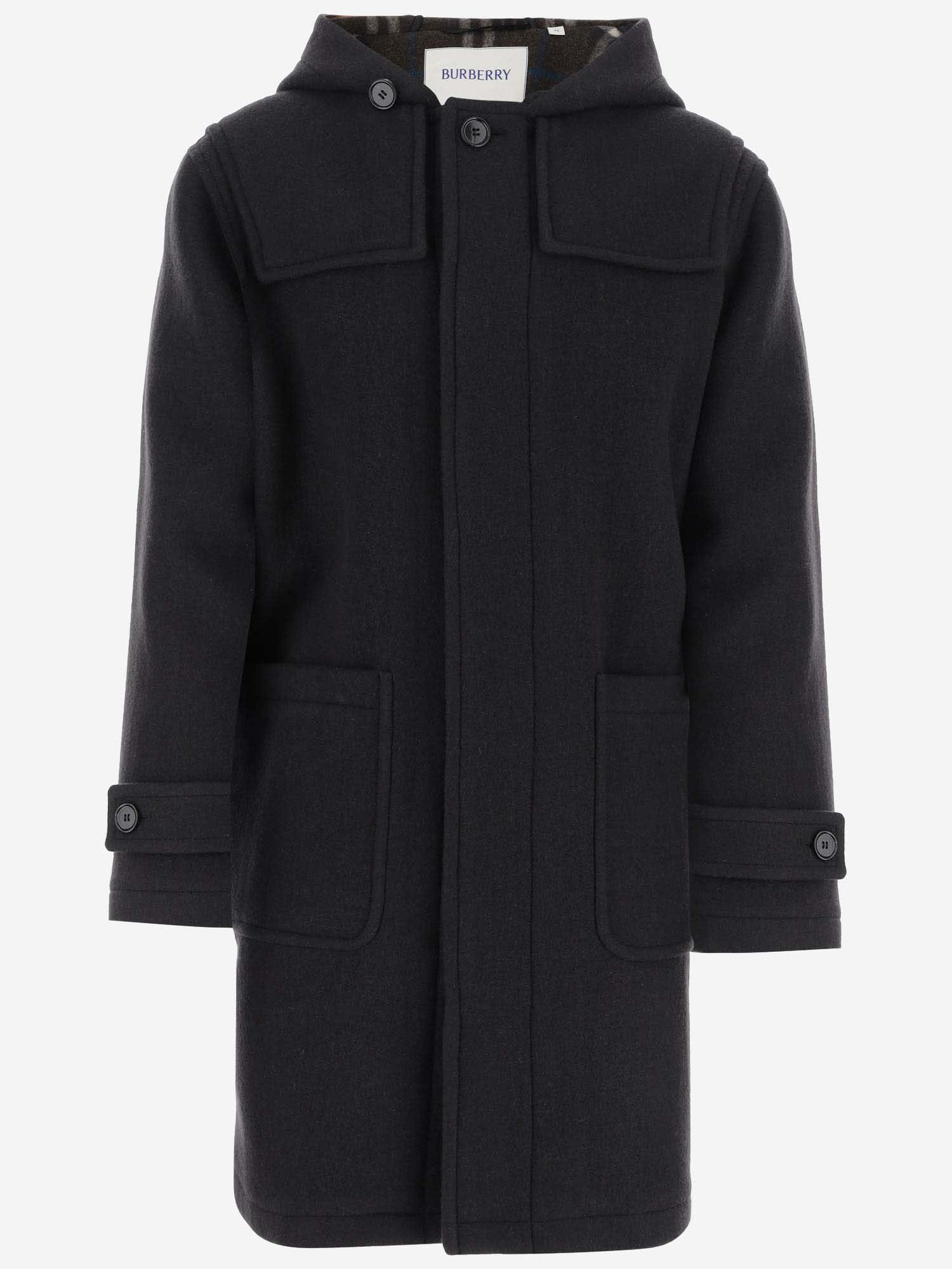 Shop Burberry Wool Duffle Coat In Black