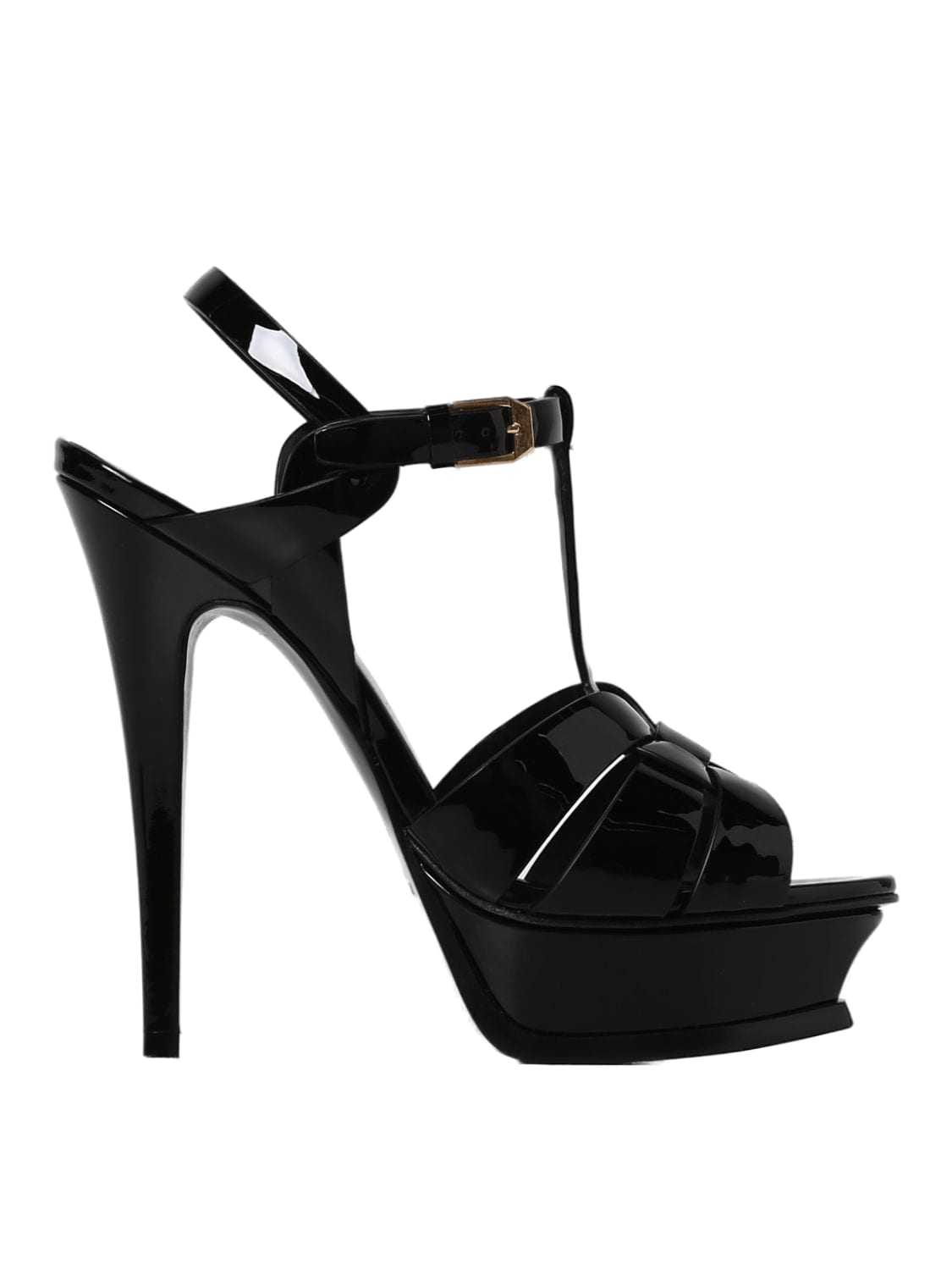 Shop Saint Laurent Patent Tribute Platform Sandals In Nero