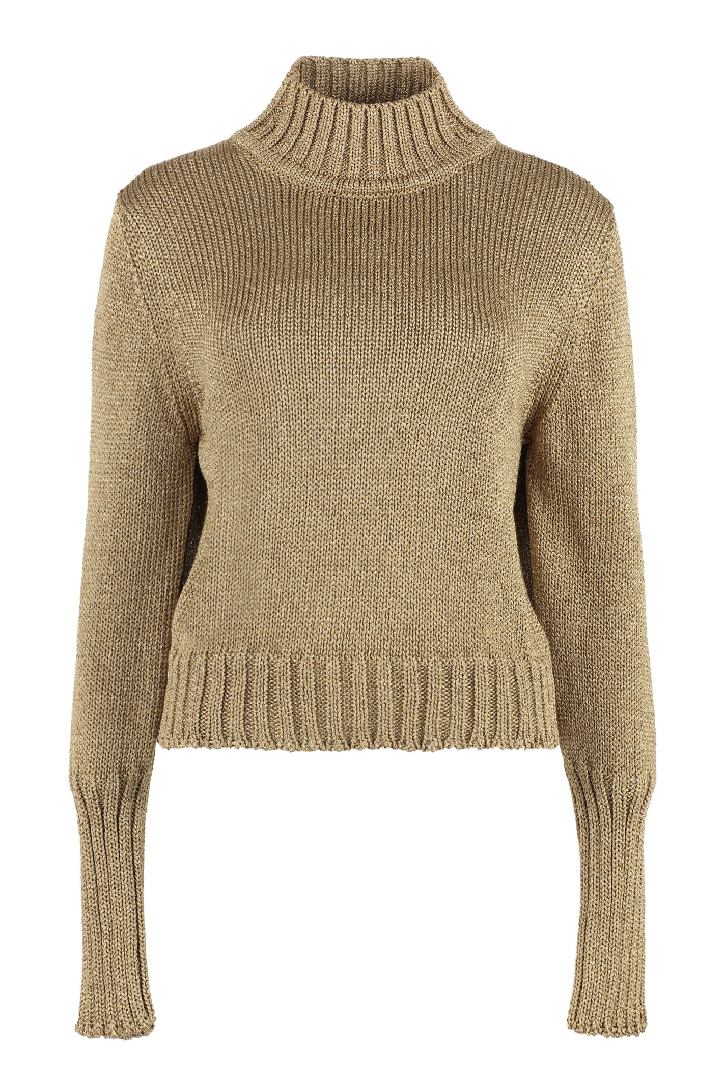 Shop Hugo Boss Lurex Knit Sweater In Gold
