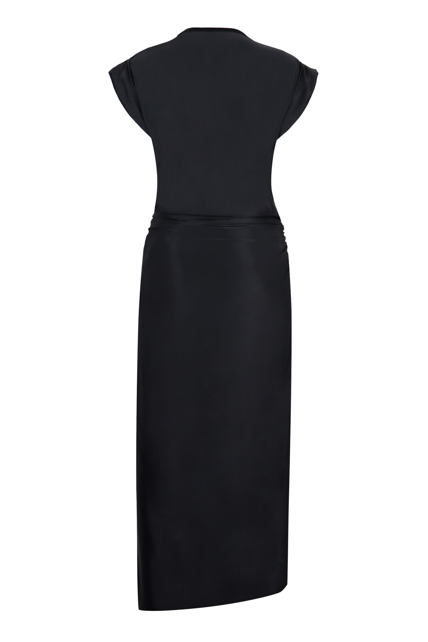 Rabanne Embellished Asymmetric Draped Satin-jersey Midi Dress In Nero