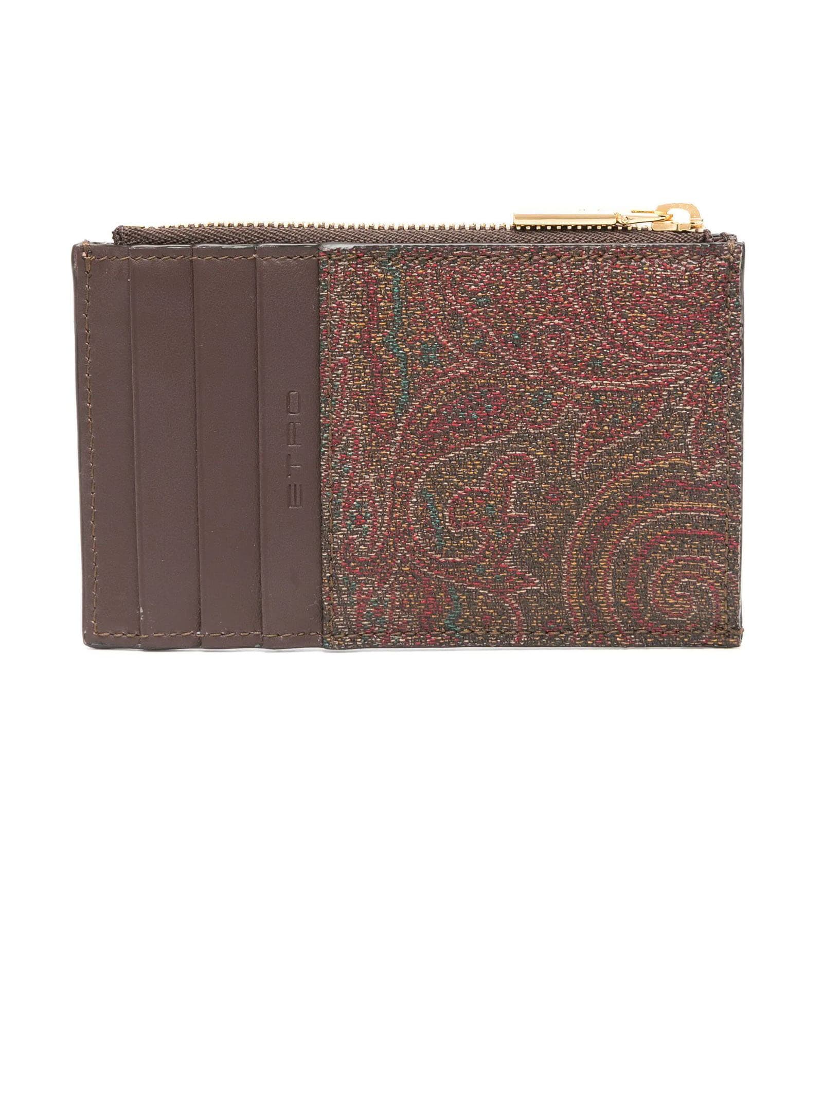 Shop Etro Coin Purse In Iconic Paisley Jacquard In Brown