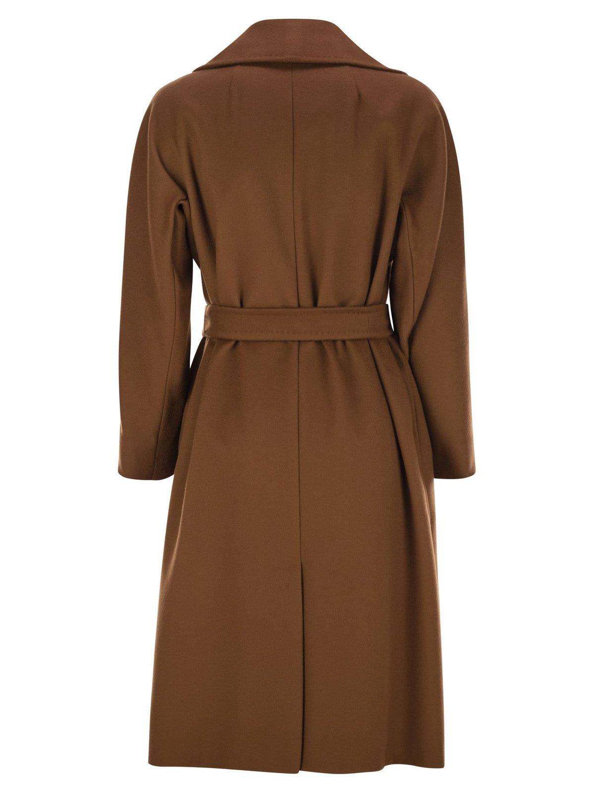 Shop Weekend Max Mara Double-breasted Belted Coat In Brown