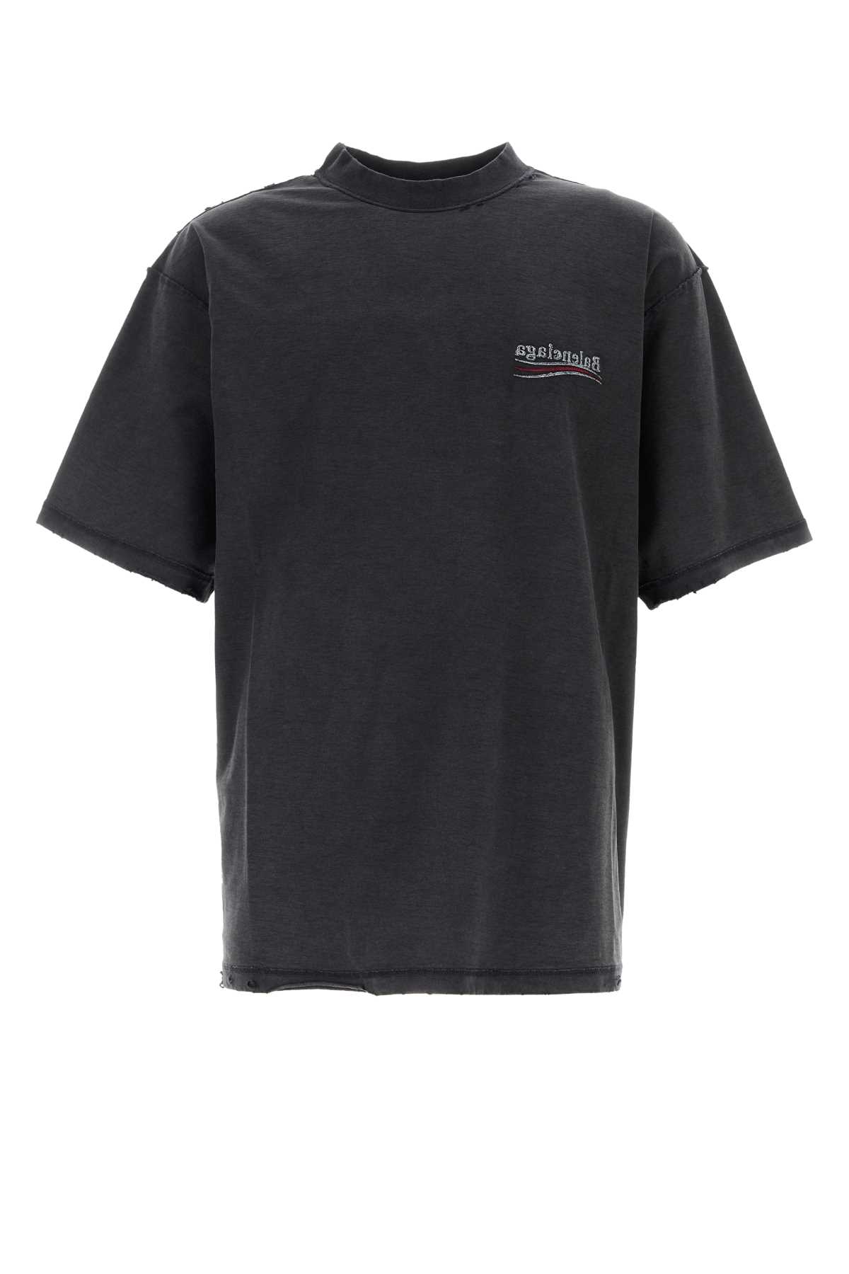 Balenciaga Men Graphite Cotton Oversize T-shirt In Black