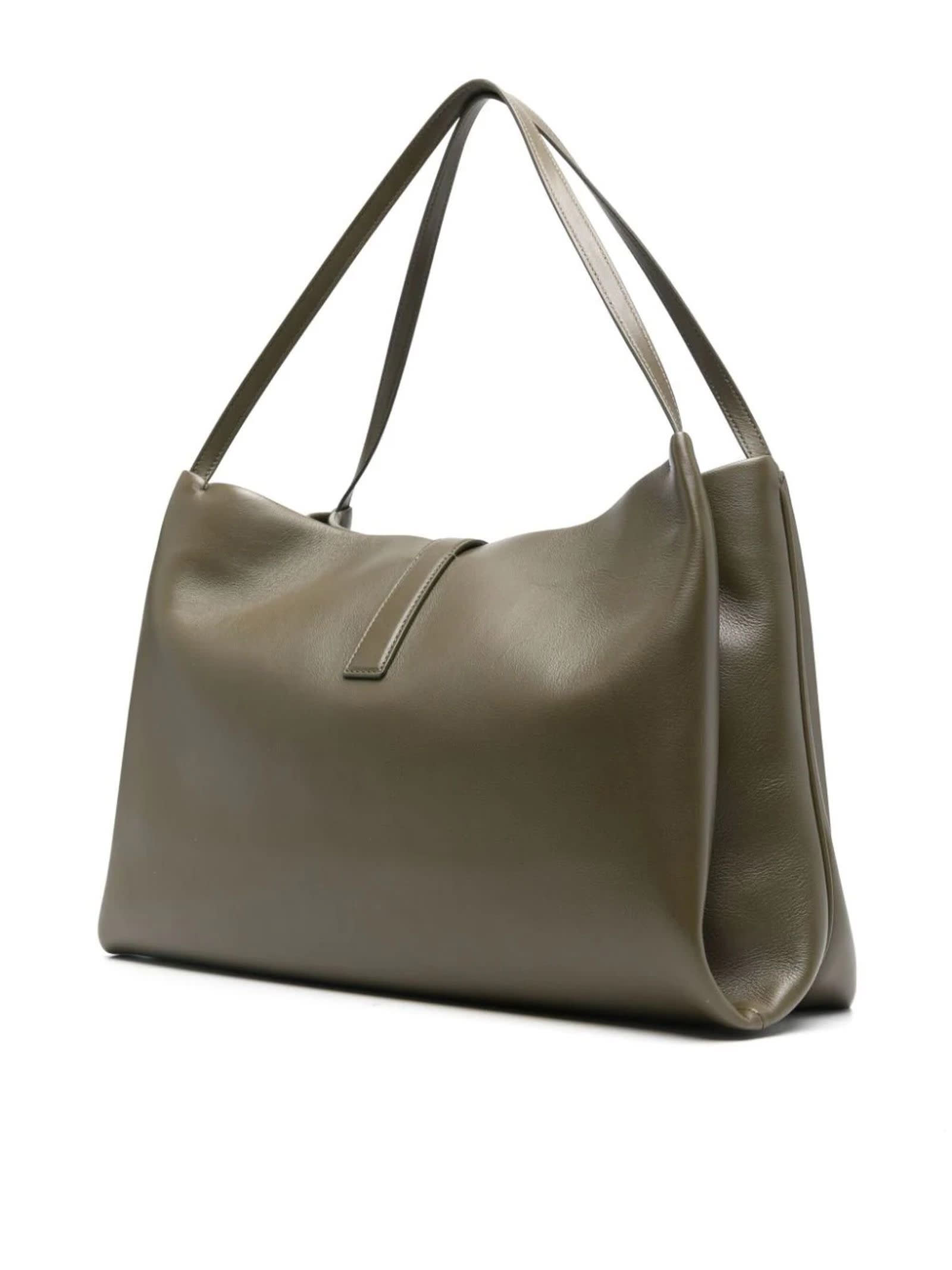 Shop Ferragamo Olive Green Medium Leather Tote Bag