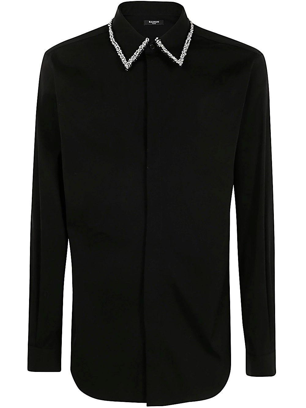 Shop Balmain Embroidered Collar Popeline Shirt In Pa Black