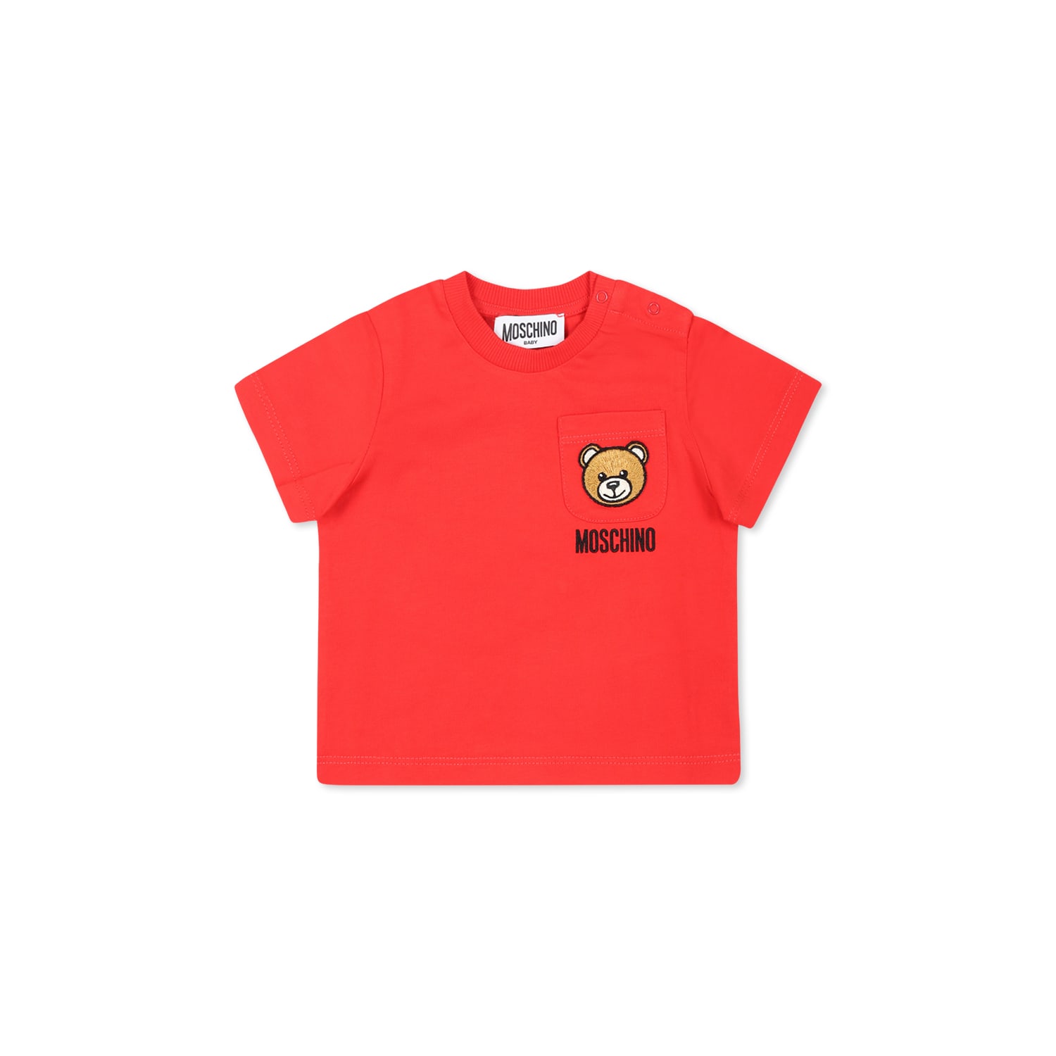 Moschino Red T-shirt For Baby Boy With Teddy Bear In Red