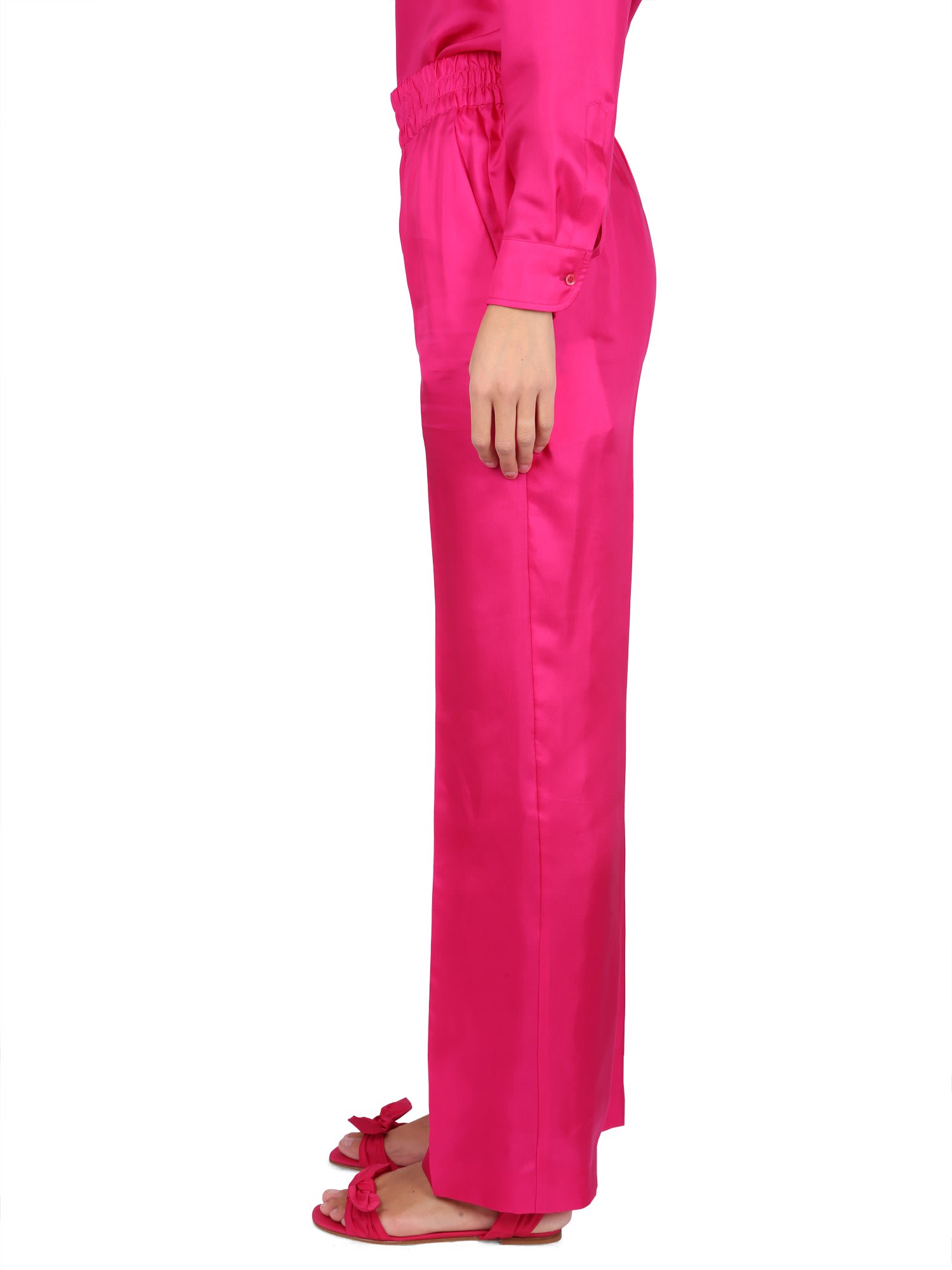 Red Valentino Satin Finish Trousers With Elastic Waistband In Fucsia