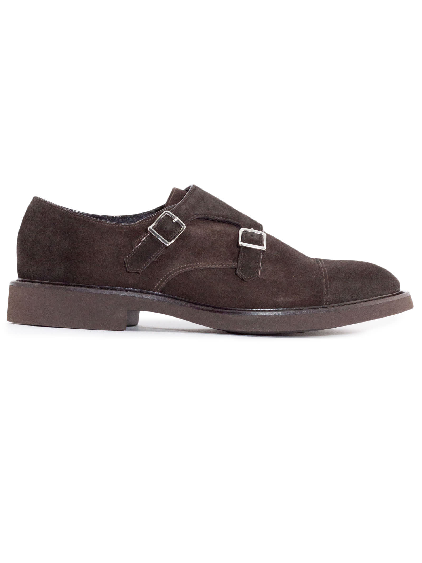 Shop Doucal's Brown Suede Double-buckle Shoes