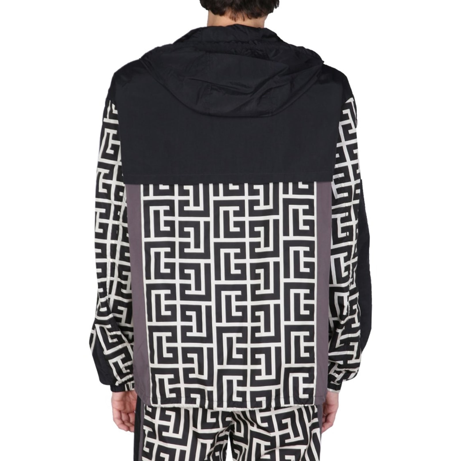 Balmain Jacket With Maxi Monogram Logo Print In Black