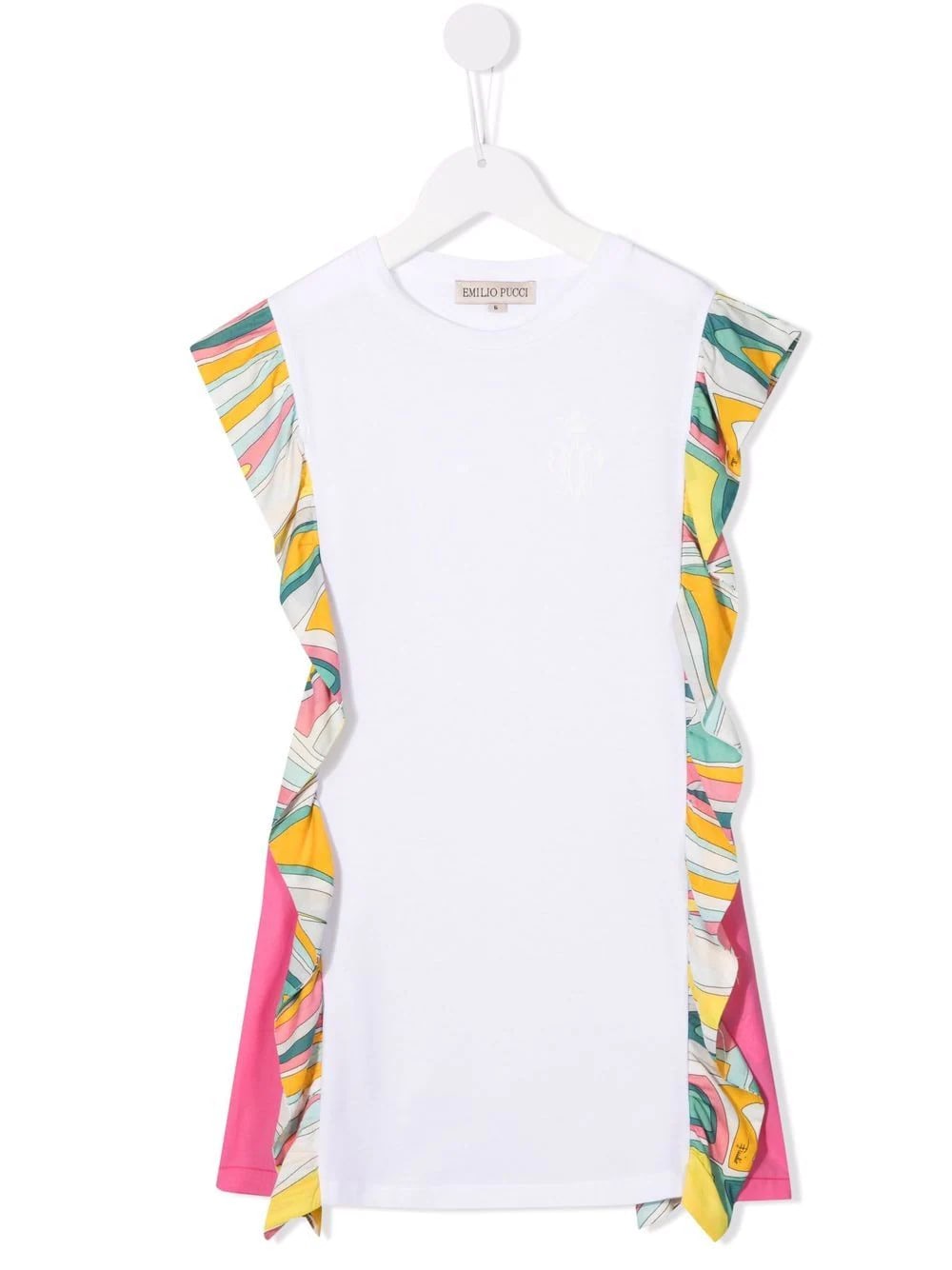 Emilio Pucci Kids White Dress With Multicolored Side Ruffles