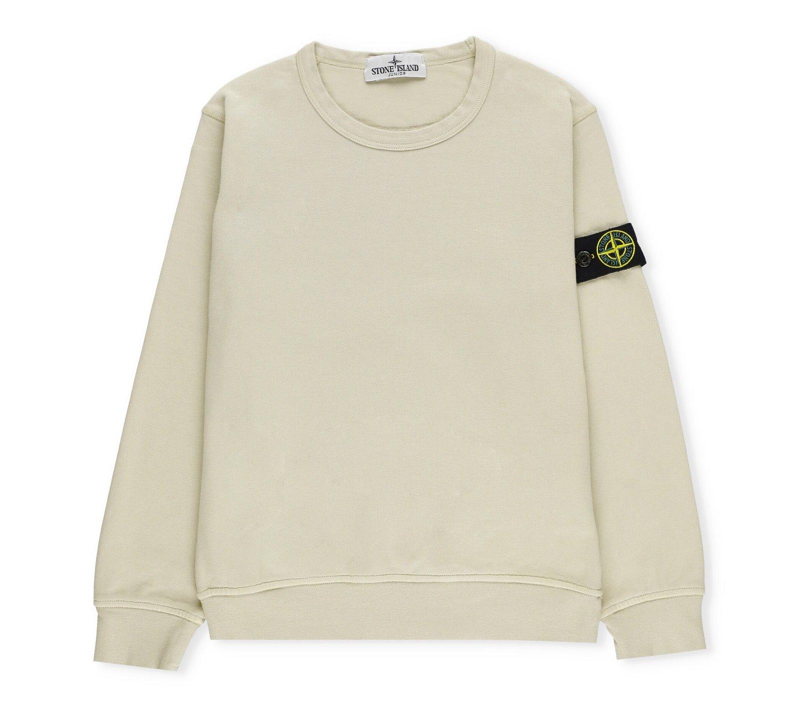 Stone Island Junior Kids' Compass-badge Crewneck Sweatshirt In Neutral