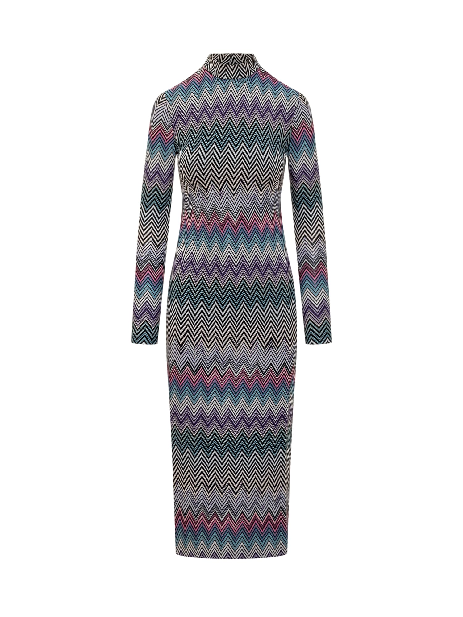 Shop Missoni Long Dress In Multicpurple/turquoise