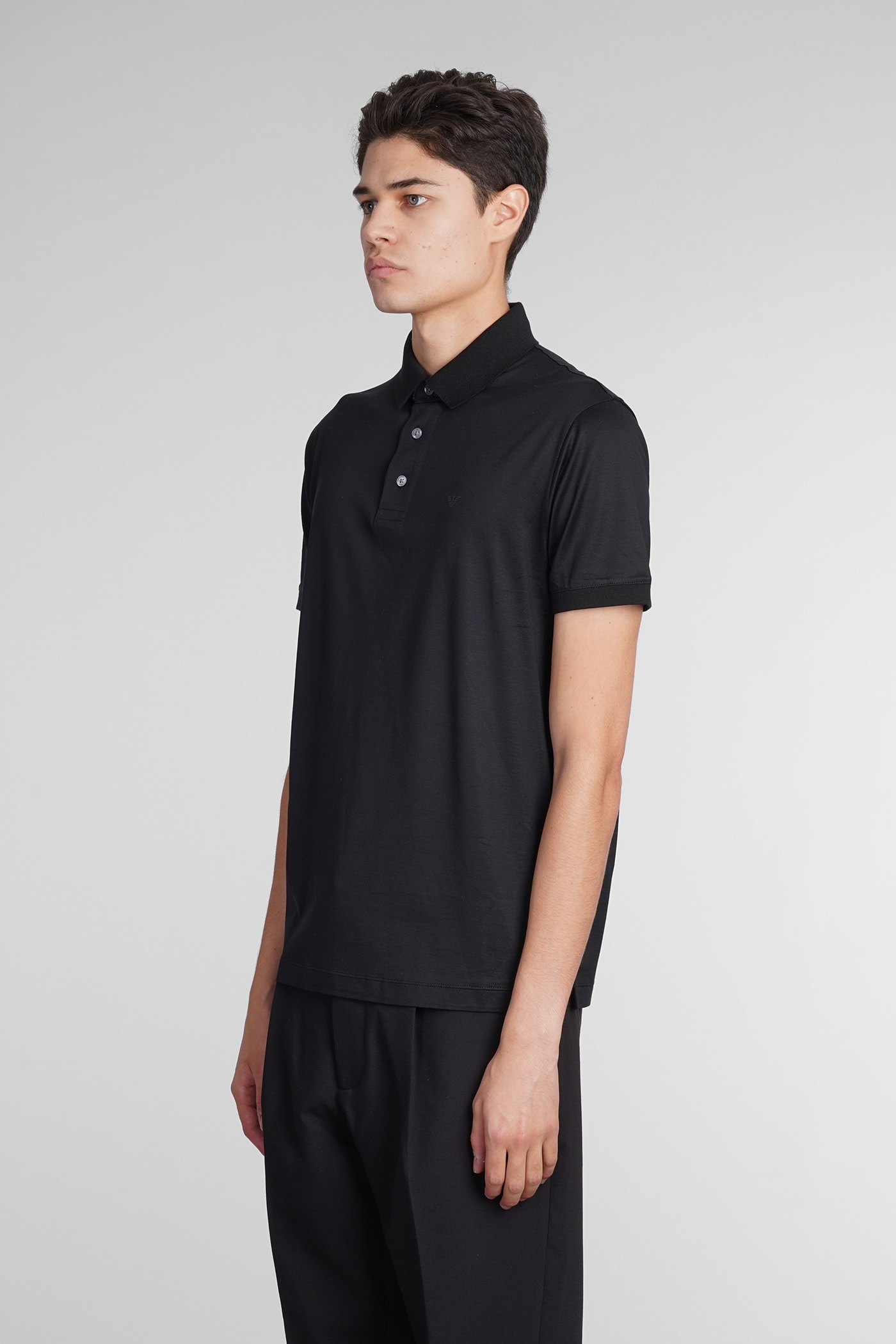 Emporio Armani Polo In Blue Wool And Polyester In Black