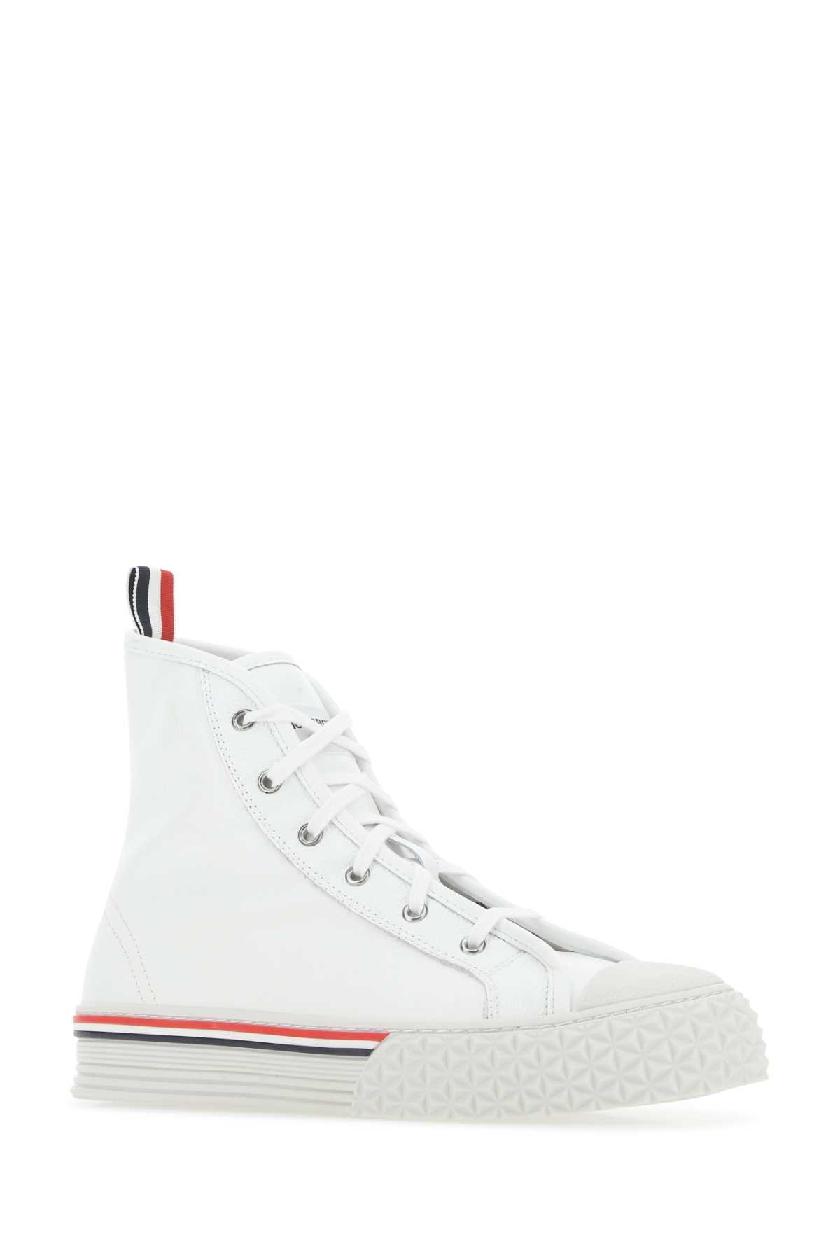Shop Thom Browne White Leather Collegiate Sneakers In 100