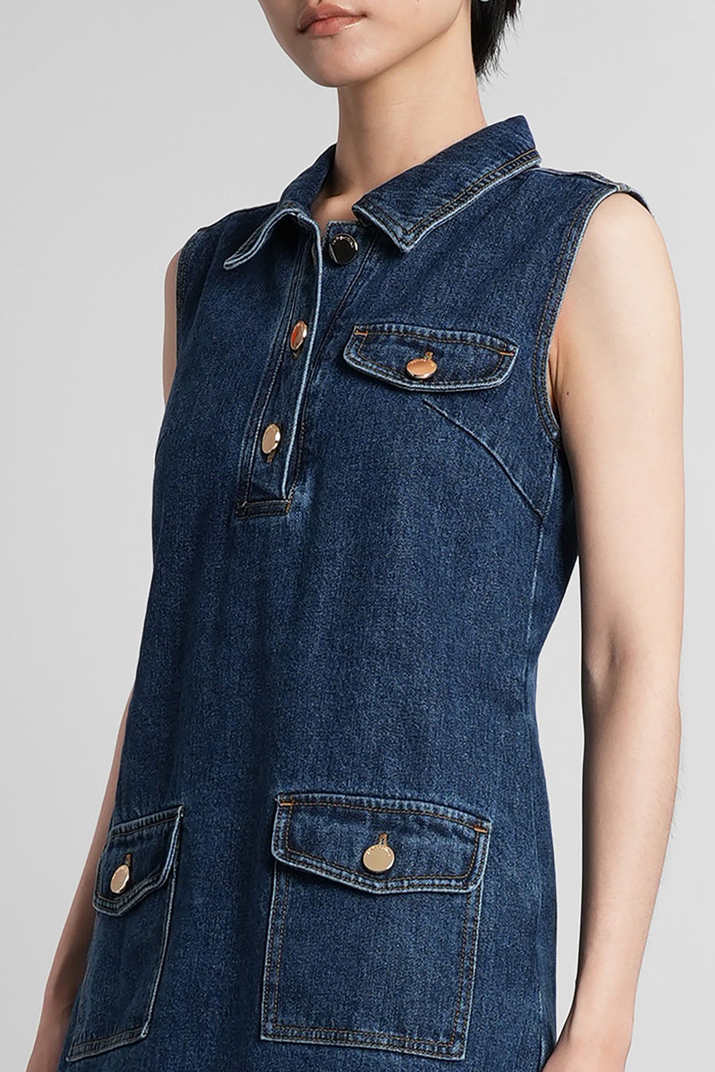Self-portrait Self Portrait Women Denim Sleeveless Mini Dress In Blue