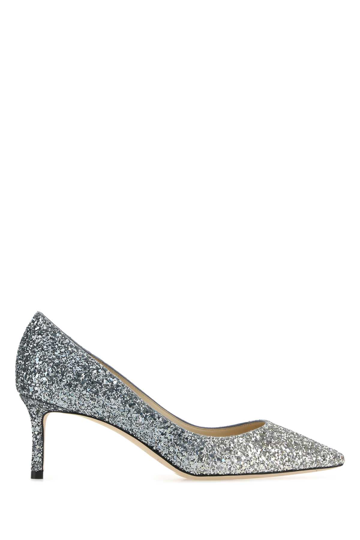Jimmy Choo Multicolor Glitter Fabric Romy 85 Pumps In Silver