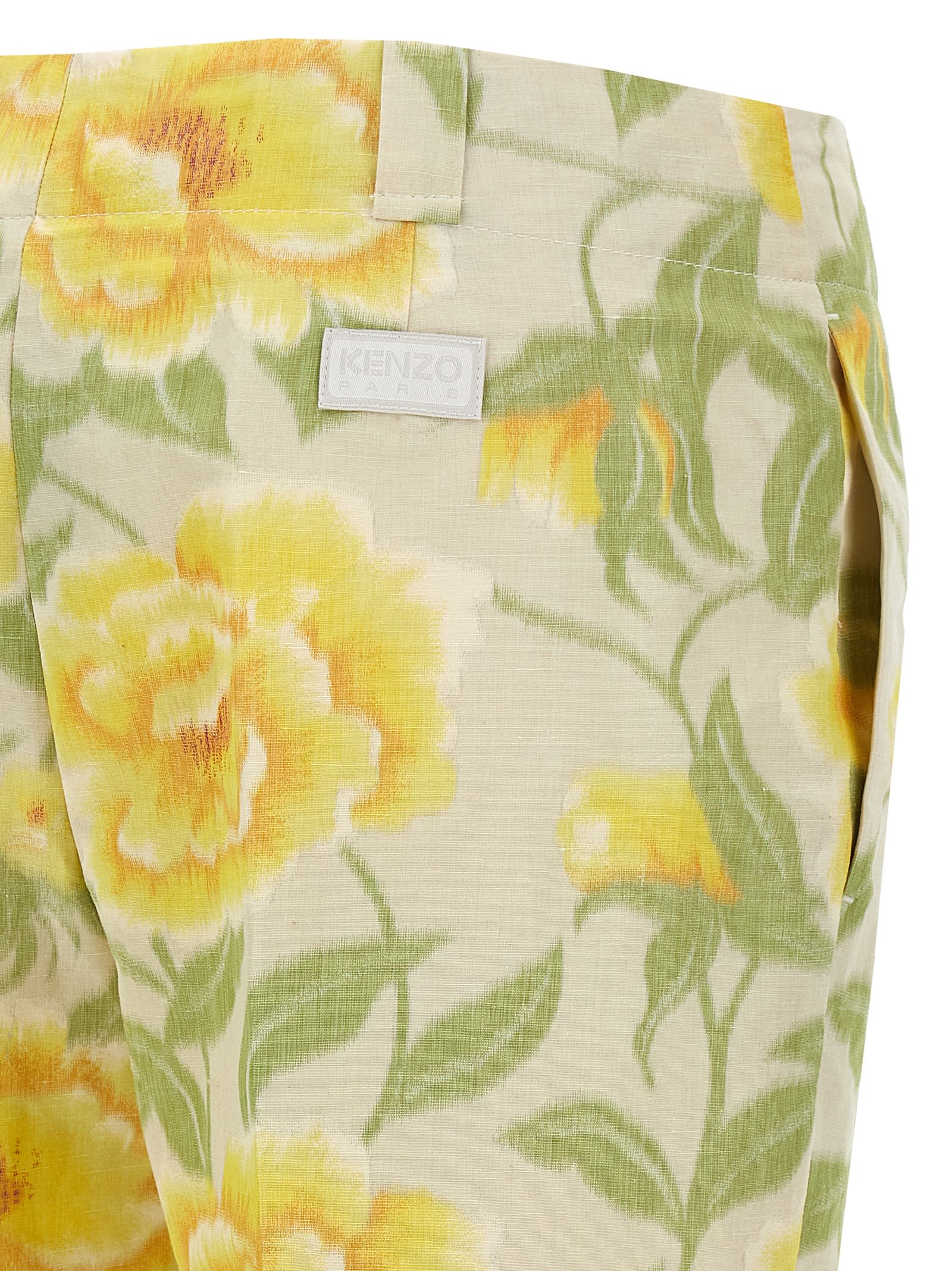 Kenzo Floral Pattern Cropped Length Pants In Multicolor