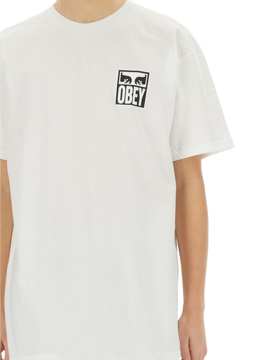 Obey Logo-print Short-sleeve T-shirt In White