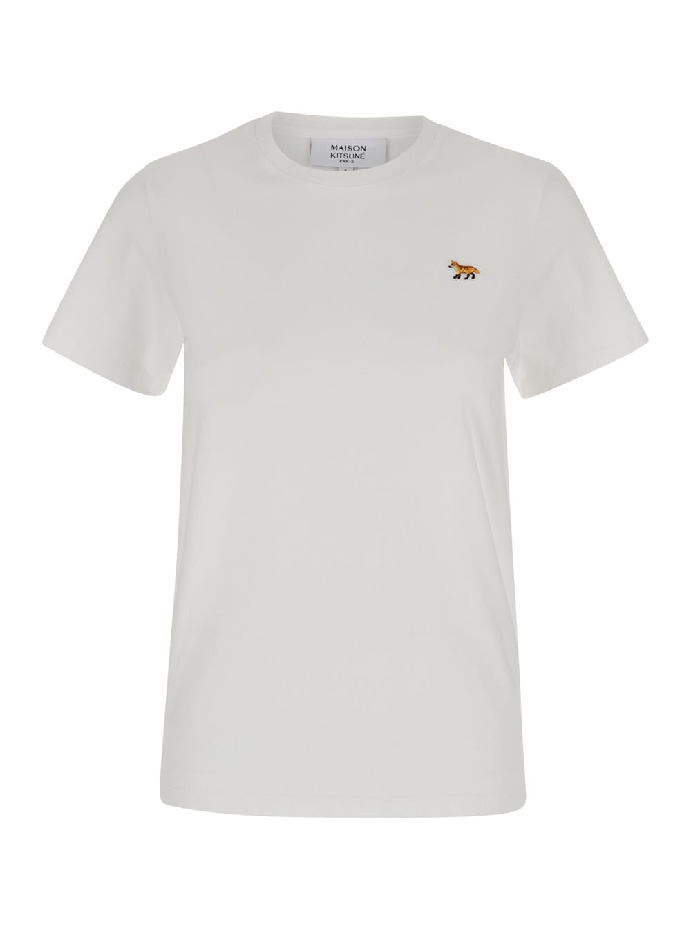 MAISON KITSUNÉ WHITE CREWNECK T-SHIRT WITH BABY FOX LOGO PATCH ON THE FRONT IN COTTON WOMAN