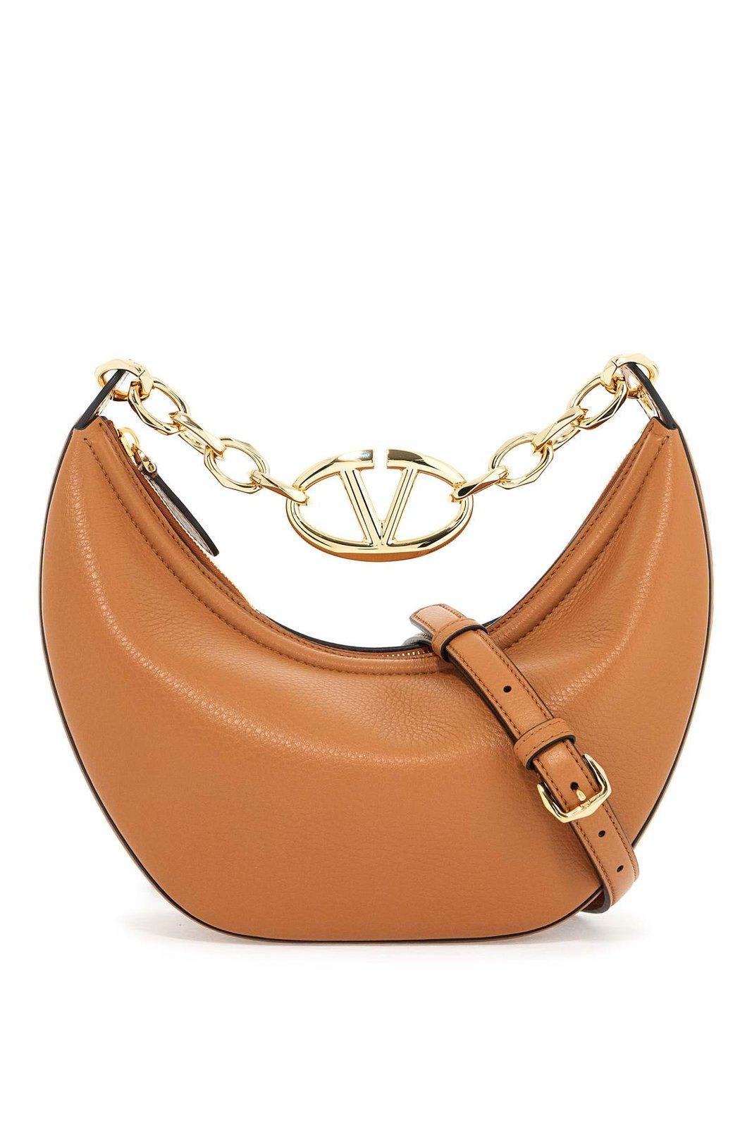 Shop Valentino Vlogo Moon Zip-up Medium Shoulder Bag In Beige