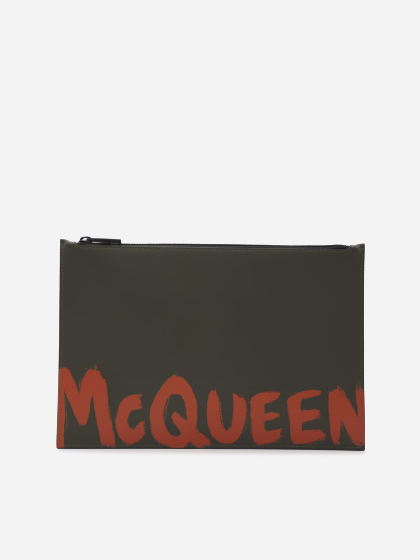 Alexander McQueen Leather Clutch Bag With Contrasting Logo Print