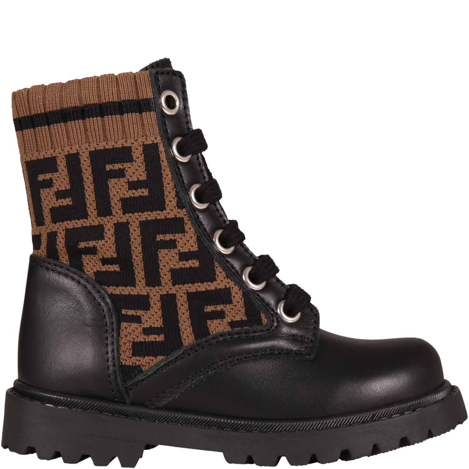 Fendi Black Boots For Kids With Double Ff