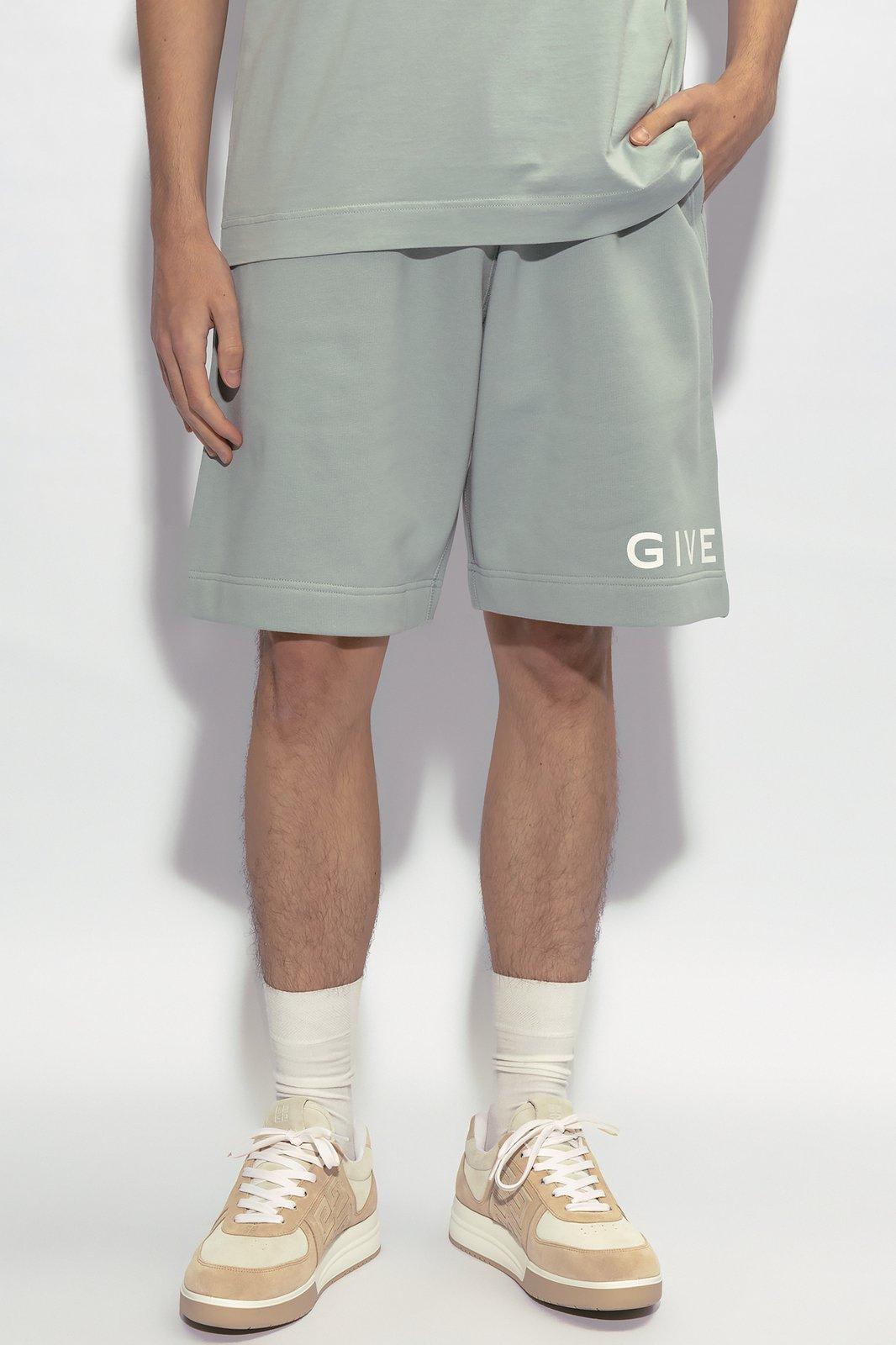 Shop Givenchy Logo Printed Elastic Waist Shorts In Blue