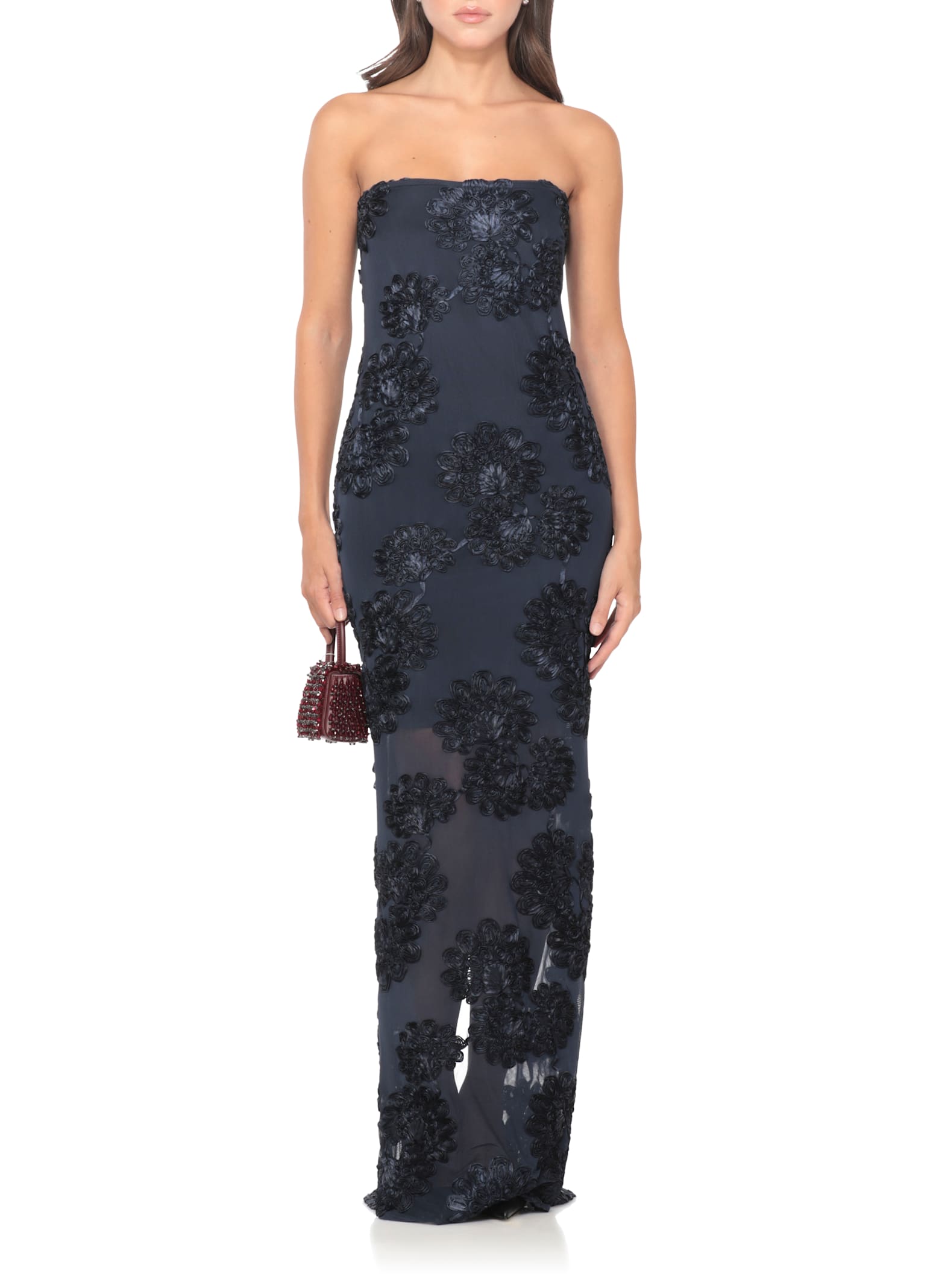 Rotate Birger Christensen Rotate Tulle Dress With All-over Rose Details In Blue