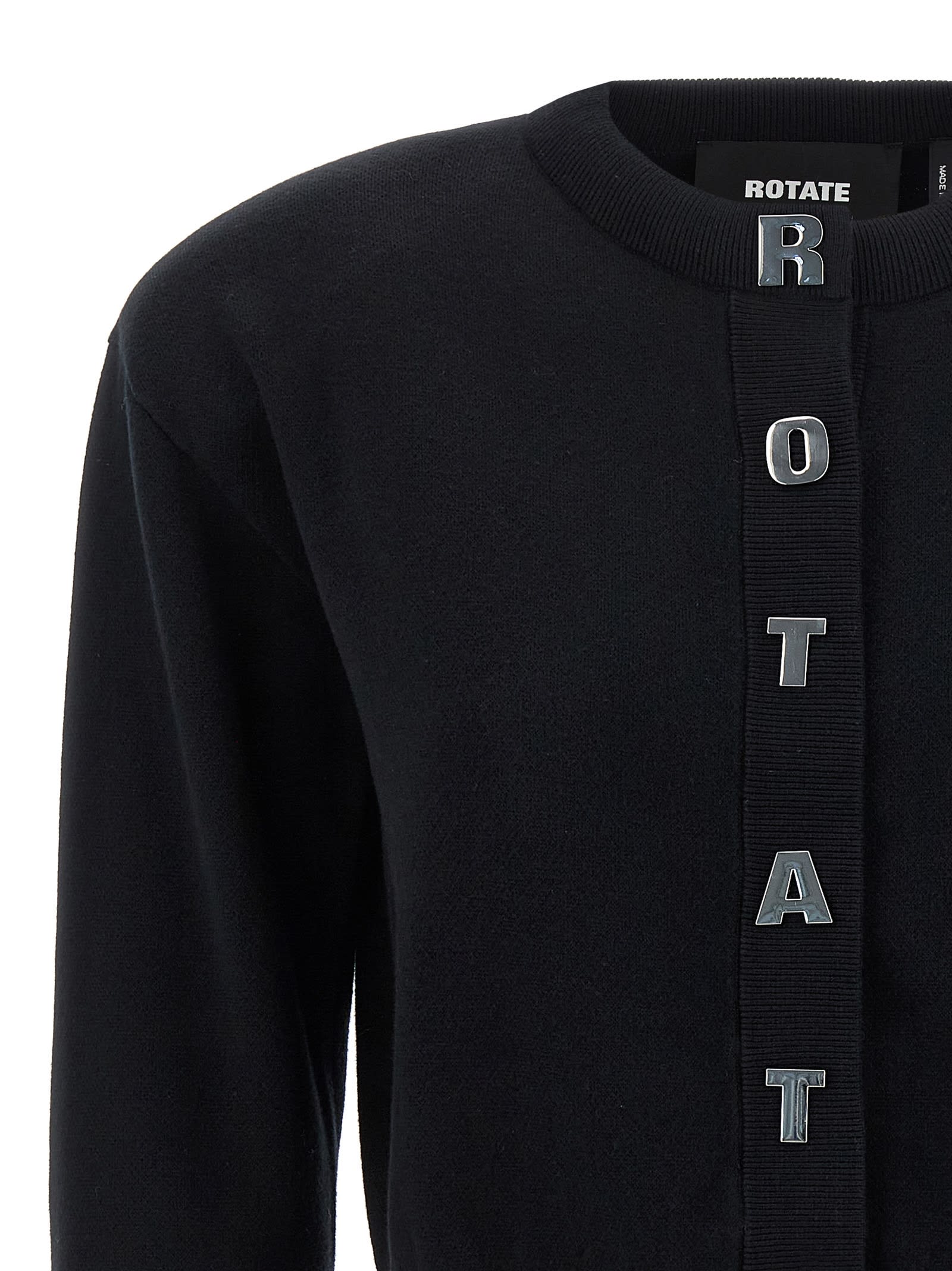 Rotate Birger Christensen Rotate Cropped Black Sweater With Padded Shoulders And Button Embellishments In Black