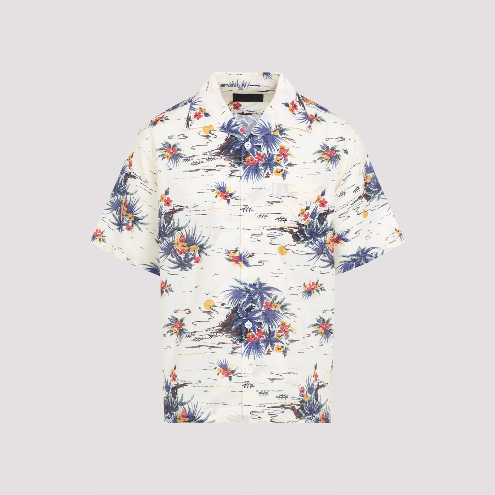 Prada Floral Print Short-sleeved Shirt In Vaniglia