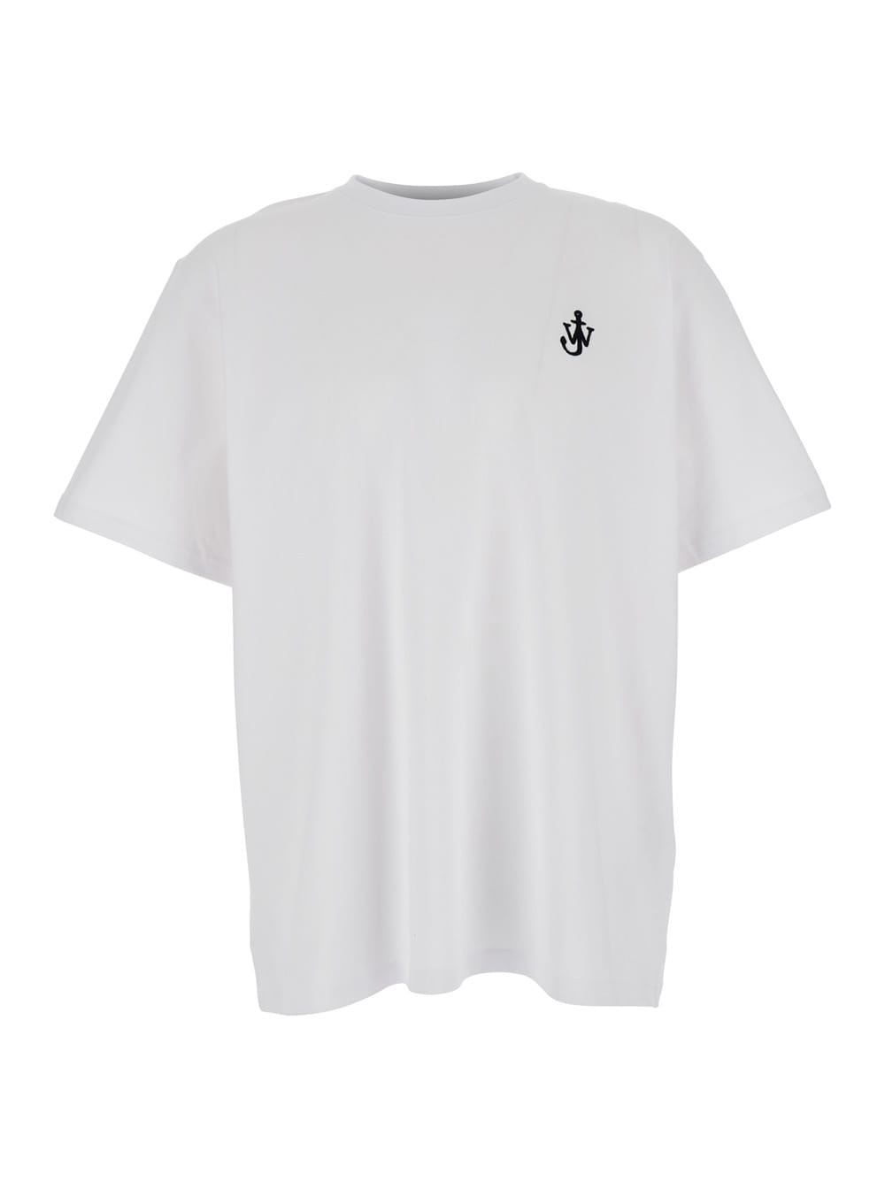 Jw Anderson Men White Crewneck T-shirt With Logo Embroidery On The Front In Cotton Man In White