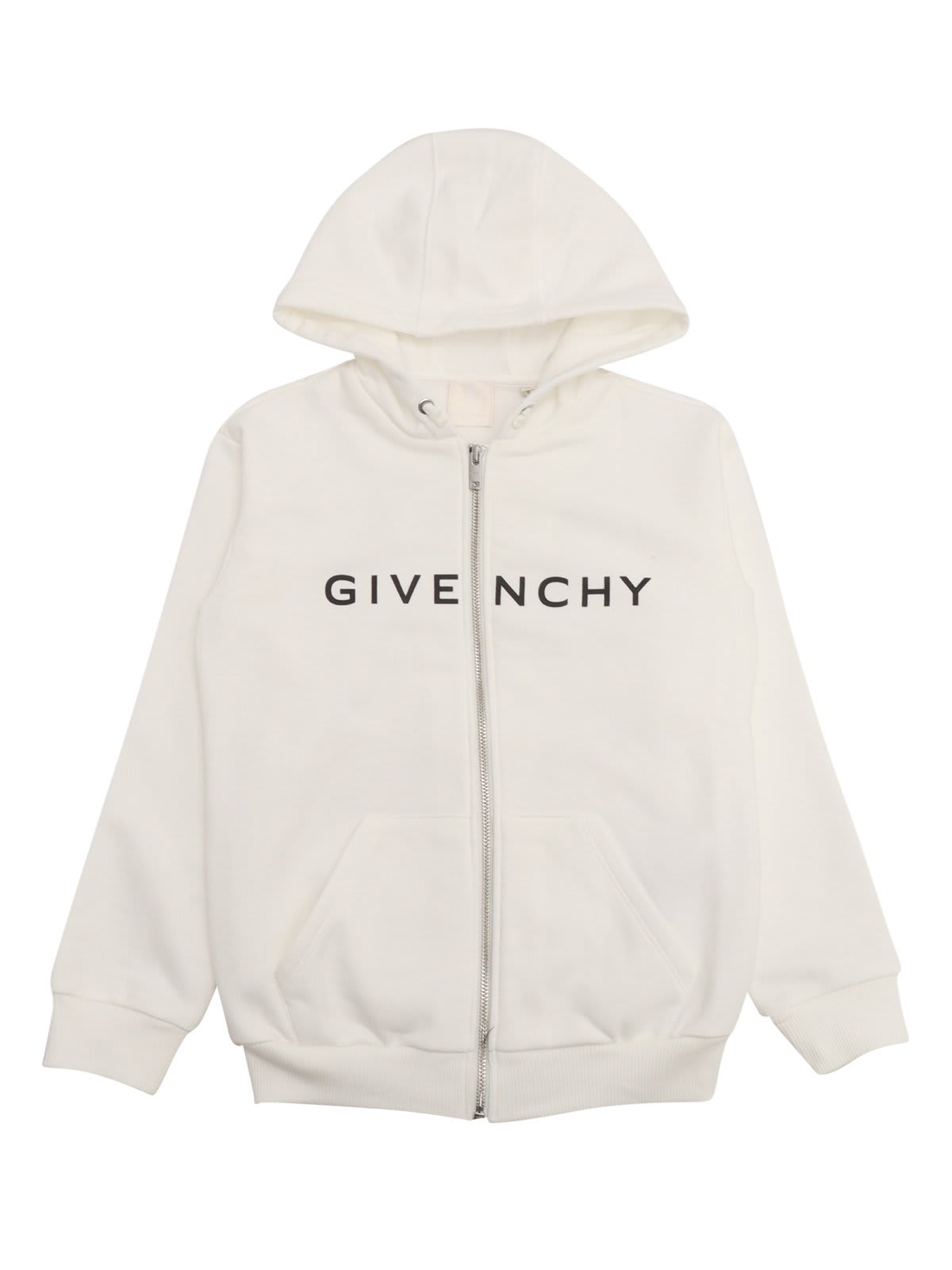 Shop Givenchy Logo-printed Drawstring Zip-up Hoodie In White