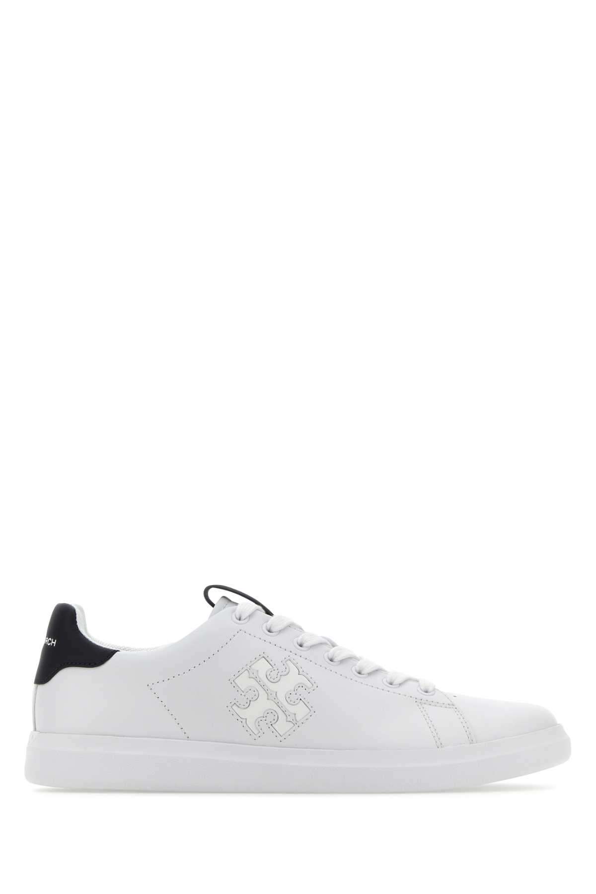 Shop Tory Burch Chalk Leather Howell Court Sneakers In Whiteperfectnavy