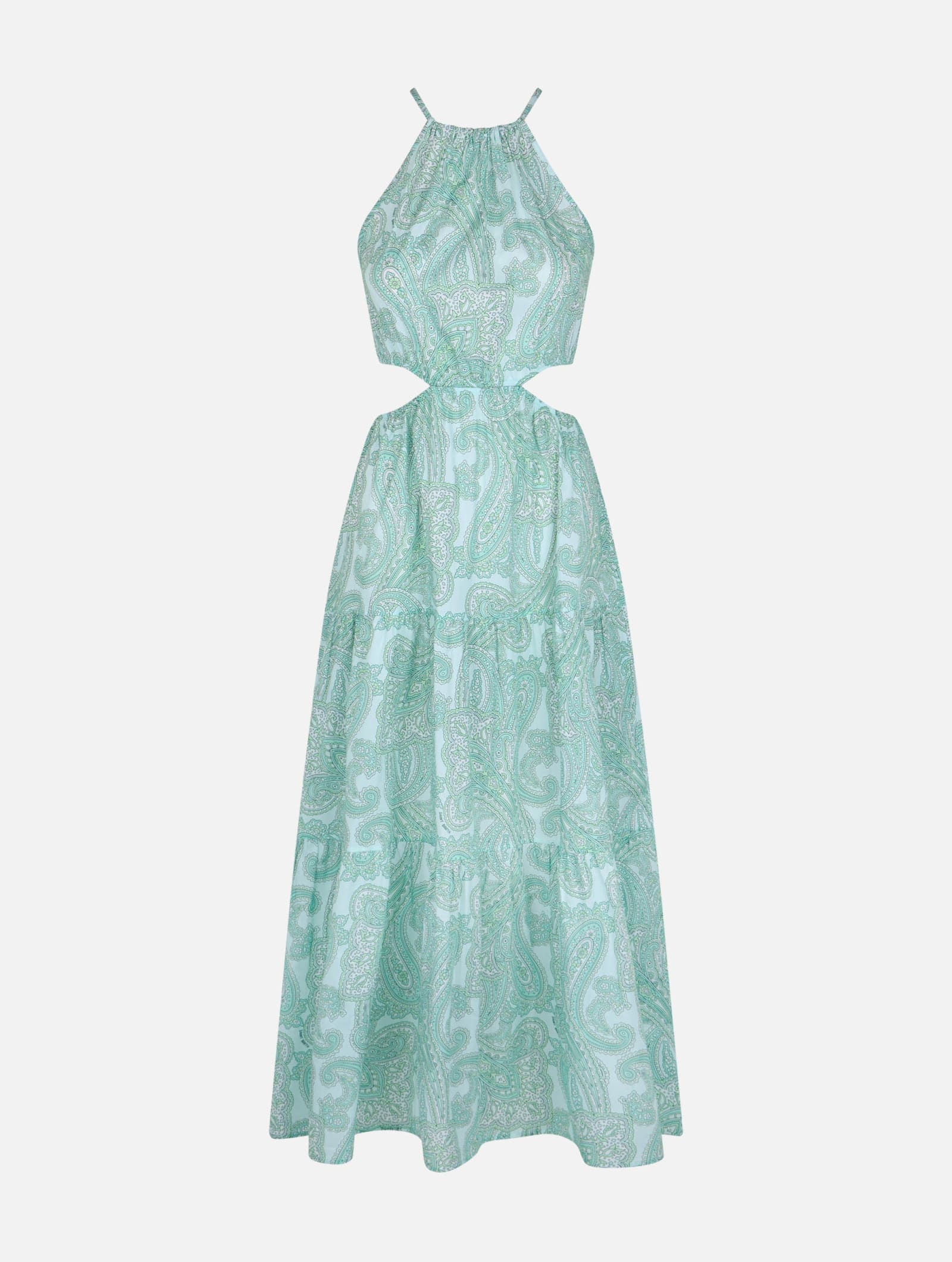 Mc2 Saint Barth Woman Cut Out Long Dress Kaby With Paisley Print In Green