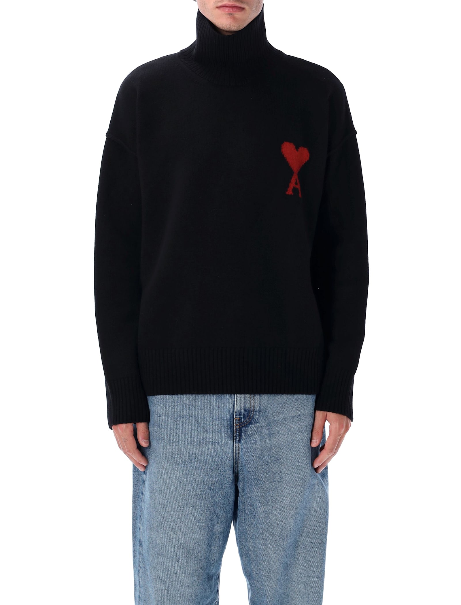 Ami Alexandre Mattiussi Ami Paris Ami Paris Black Wool Ami De Coeur Turtleneck In Black