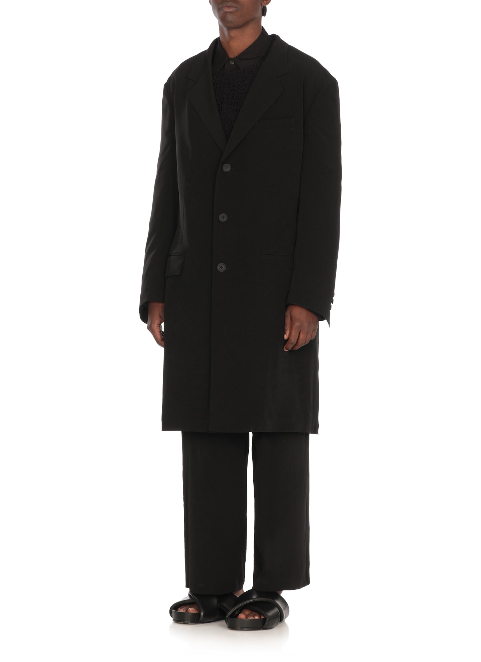 Yohji Yamamoto Lapel-collar Three-pocket Coat In Black