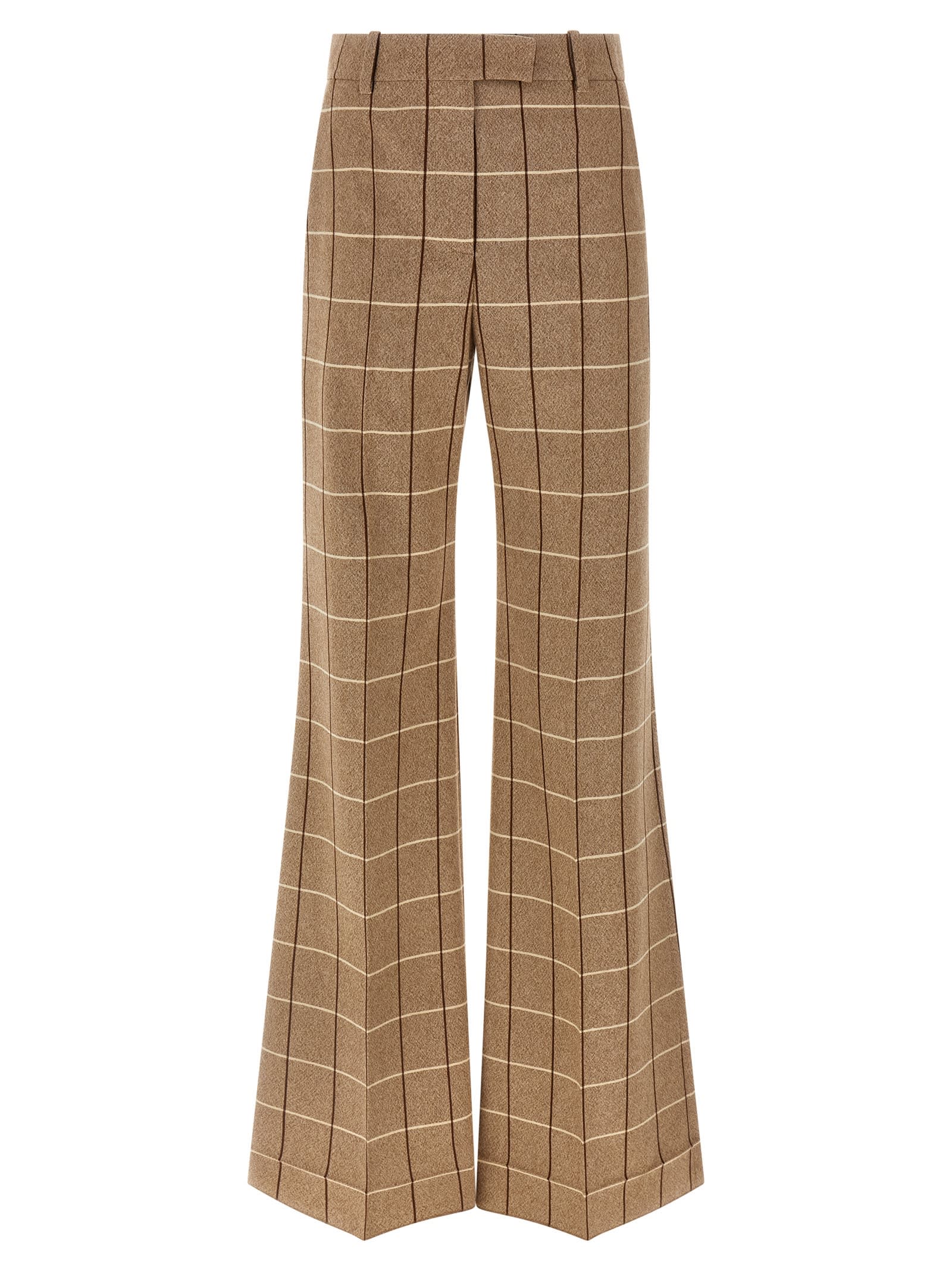 Valentino Garavani Garavani Wool Pants With Window Pattern In Brown