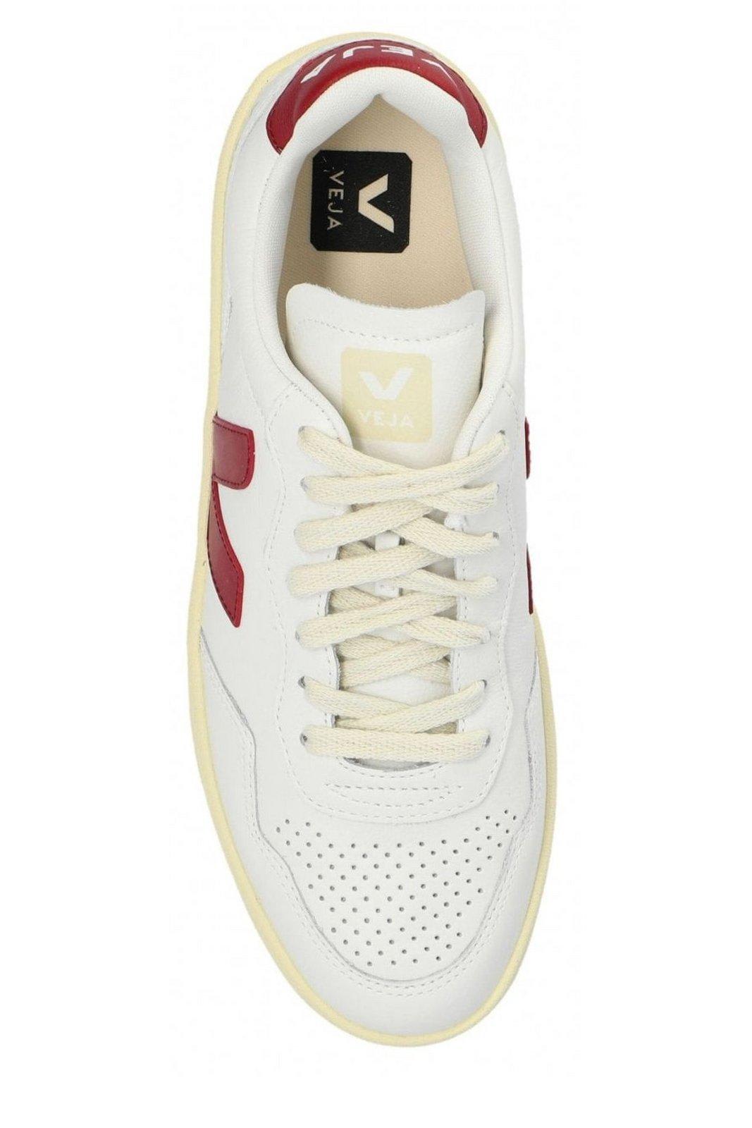 Veja Sneakers V-10 In White And Marsala Leather In White