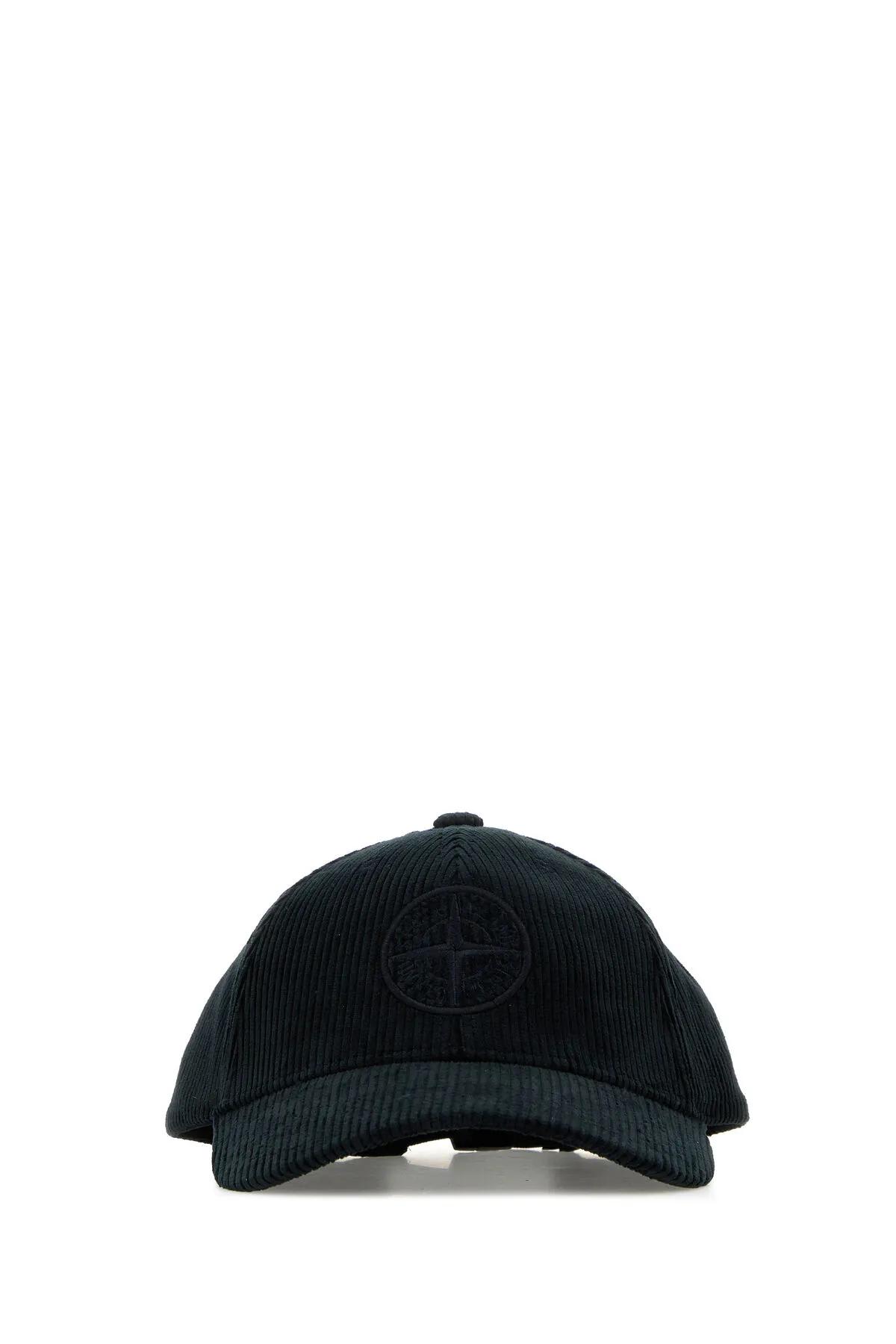 Shop Stone Island Black Corduroy Baseball Cap In Bleu