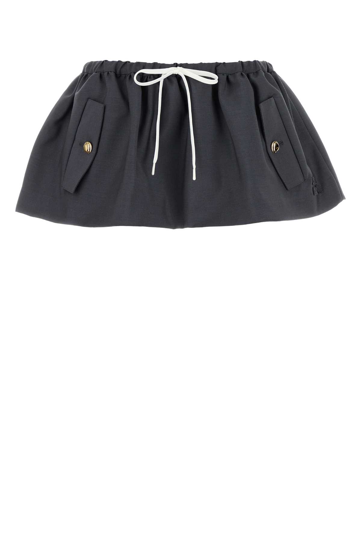 Miu Miu Mini Skirt Mohair Blend Drawstring Elastic Waistband Button In Black