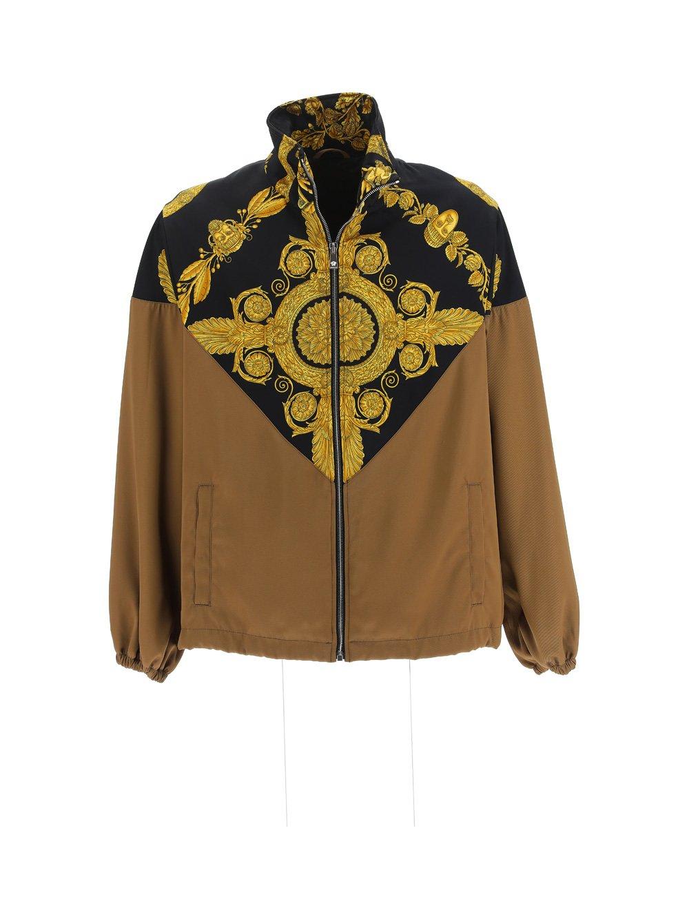 Shop Versace Baroque Pattern Zip-up Track Jacket In Brown