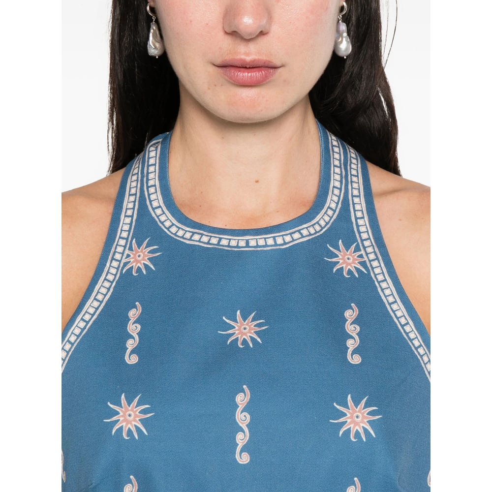 Alemais Acacia Printed Organic Cotton-drill Mini Dress In Blue