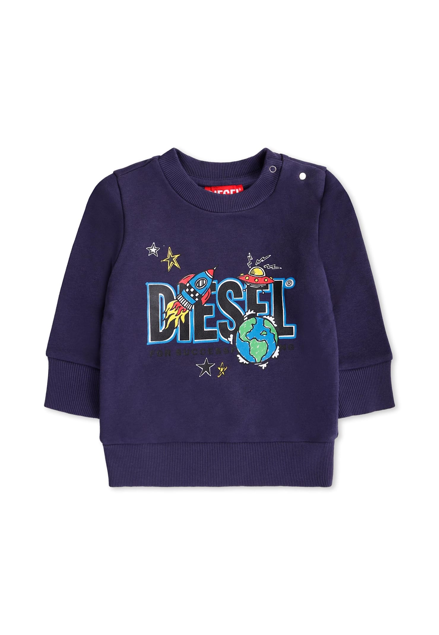 Diesel Blue Sweatshirt For Baby Boy With Space Print In Blue