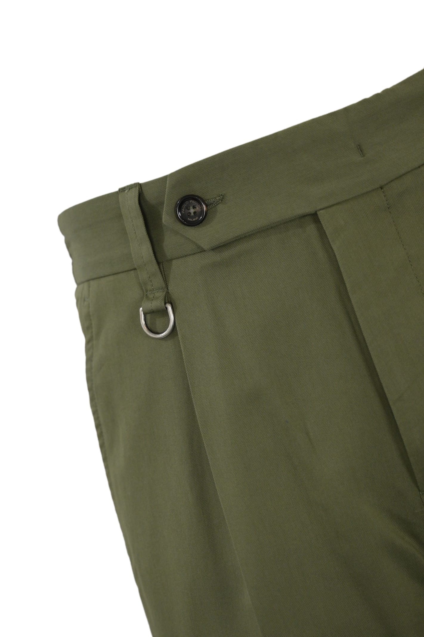 Paolo Pecora Chino Trousers With Pleats In Cotton Blend In Kaki